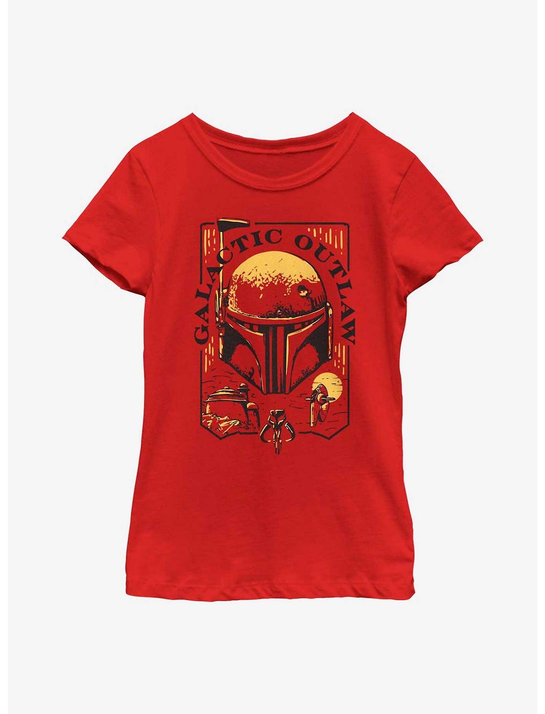 Star Wars: The Book Of Boba Fett Galactic Outlaw Logo Youth Girls T-Shirt, RED, hi-res