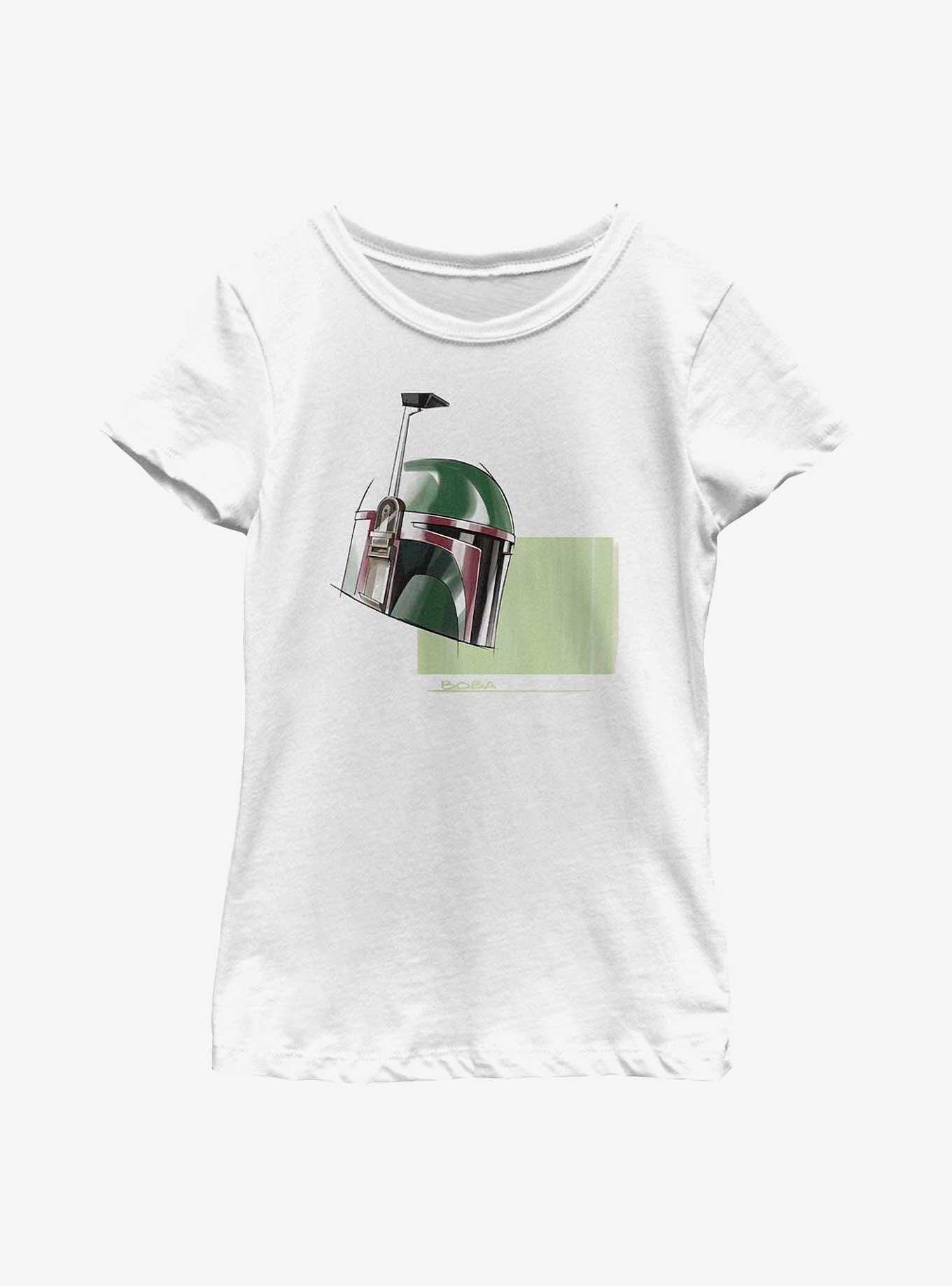 Star Wars: The Book Of Boba Fett Helmet Drawing Youth Girls T-Shirt, WHITE, hi-res