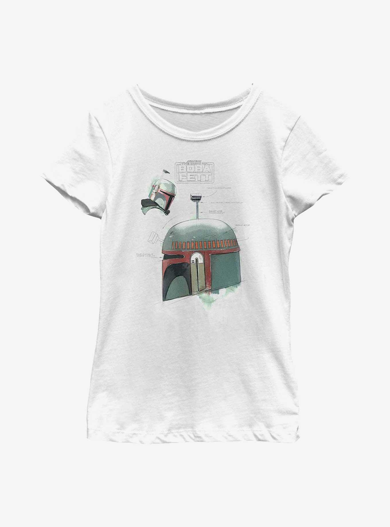 Star Wars: The Book Of Boba Fett Helmet Profile Sketch Youth Girls T-Shirt, WHITE, hi-res