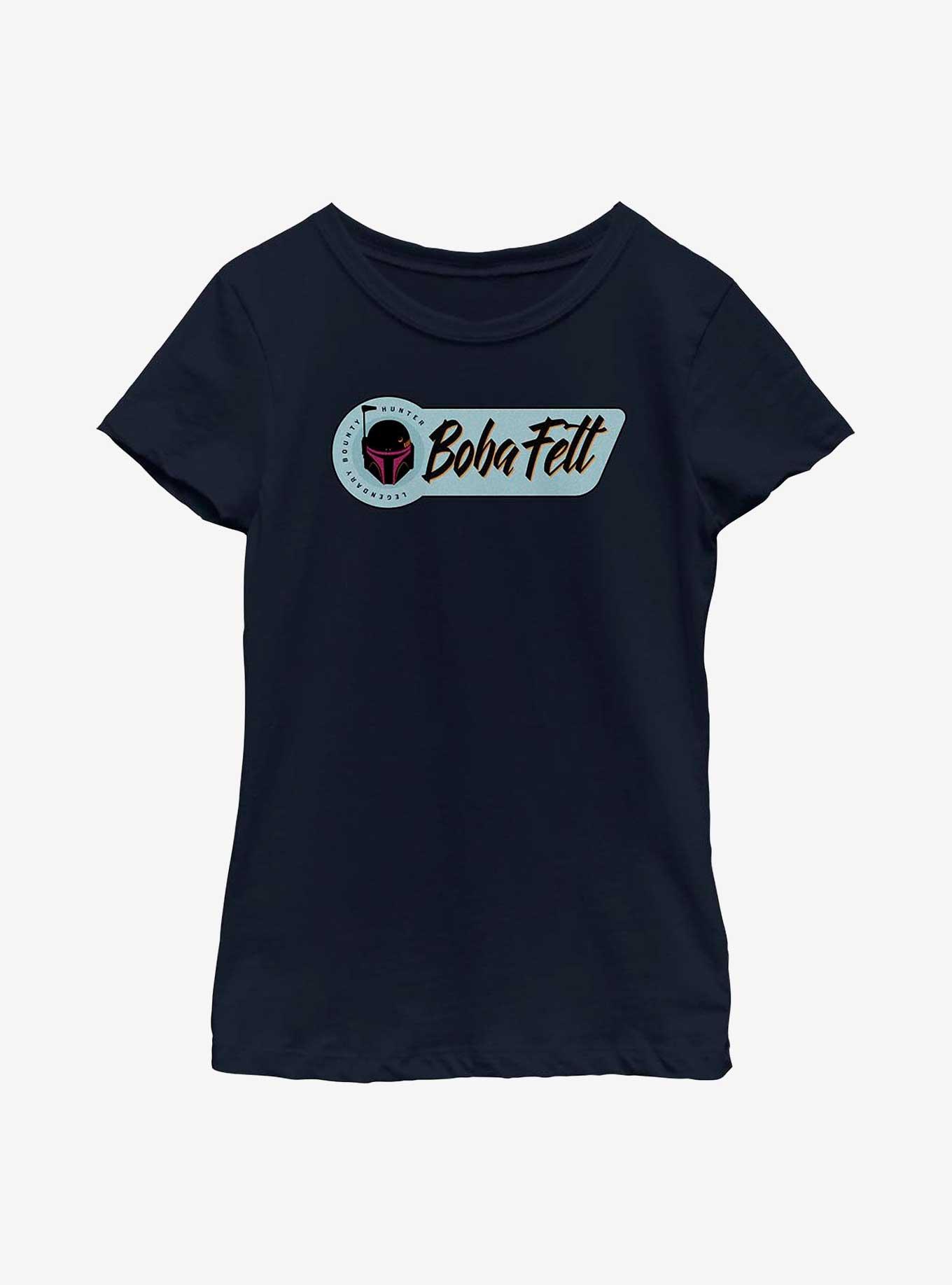 Star Wars: The Book Of Boba Fett Legendary Bounty Hunter Badge Youth Girls T-Shirt, NAVY, hi-res