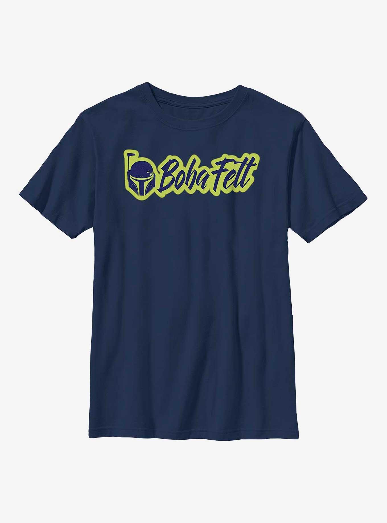 Star Wars: The Book Of Boba Fett Calligraphy Logo Youth T-Shirt, NAVY, hi-res