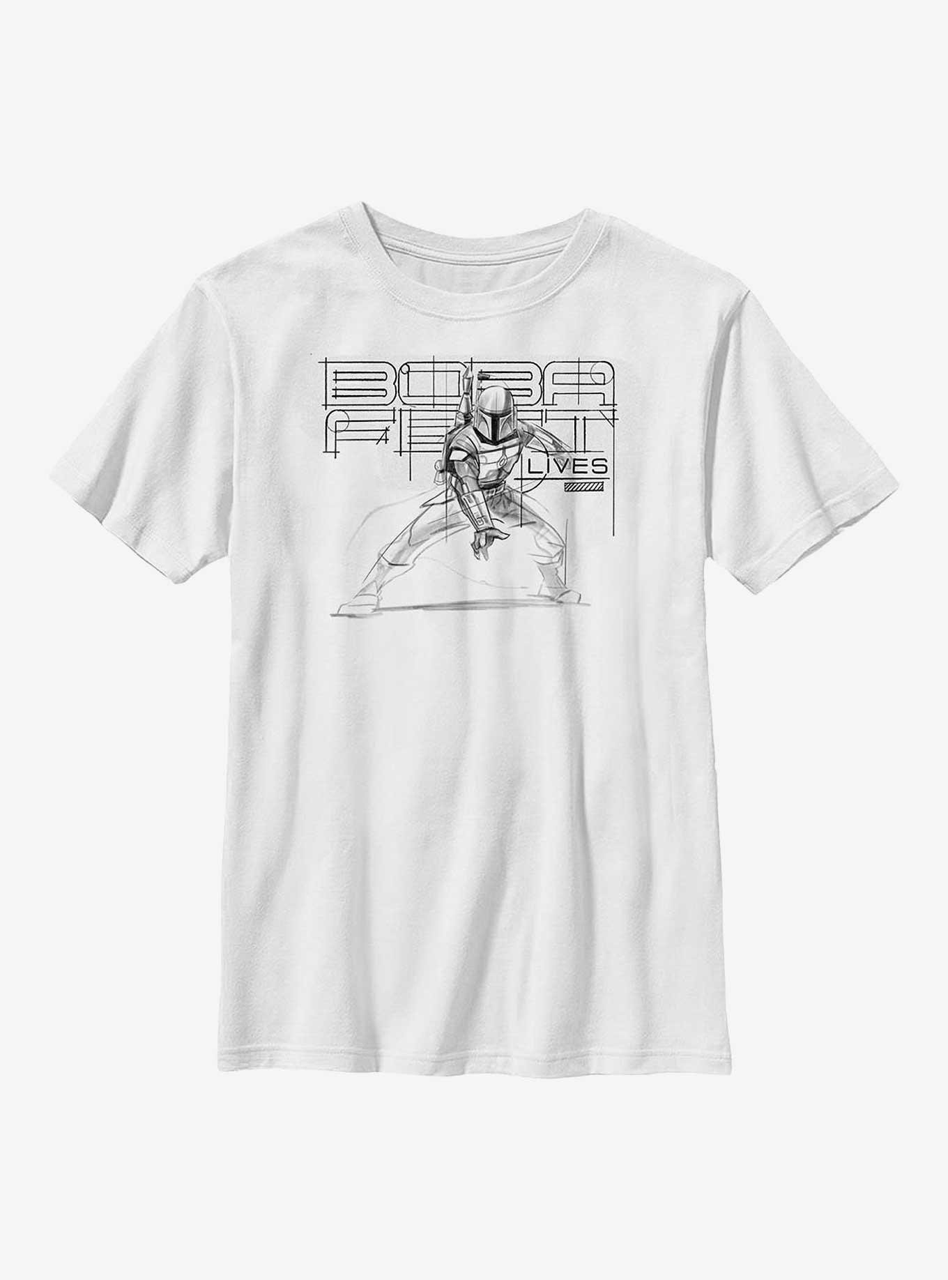 Star Wars: The Book Of Boba Fett Boba Fett Lives Pencil Sketch Youth T-Shirt, , hi-res