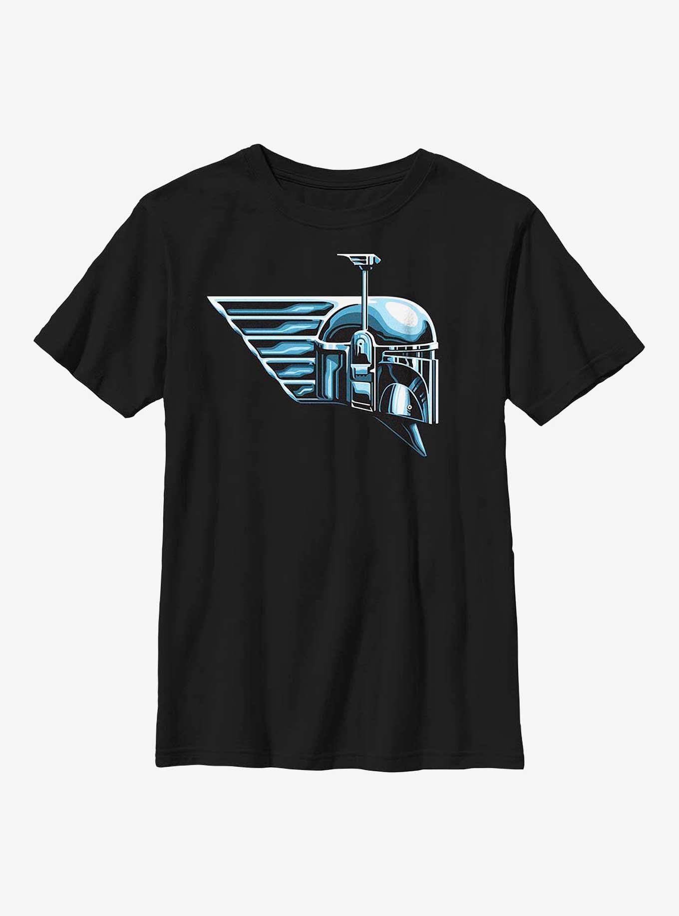 Star Wars: The Book Of Boba Fett Chrome Helmet Youth T-Shirt, BLACK, hi-res view 1