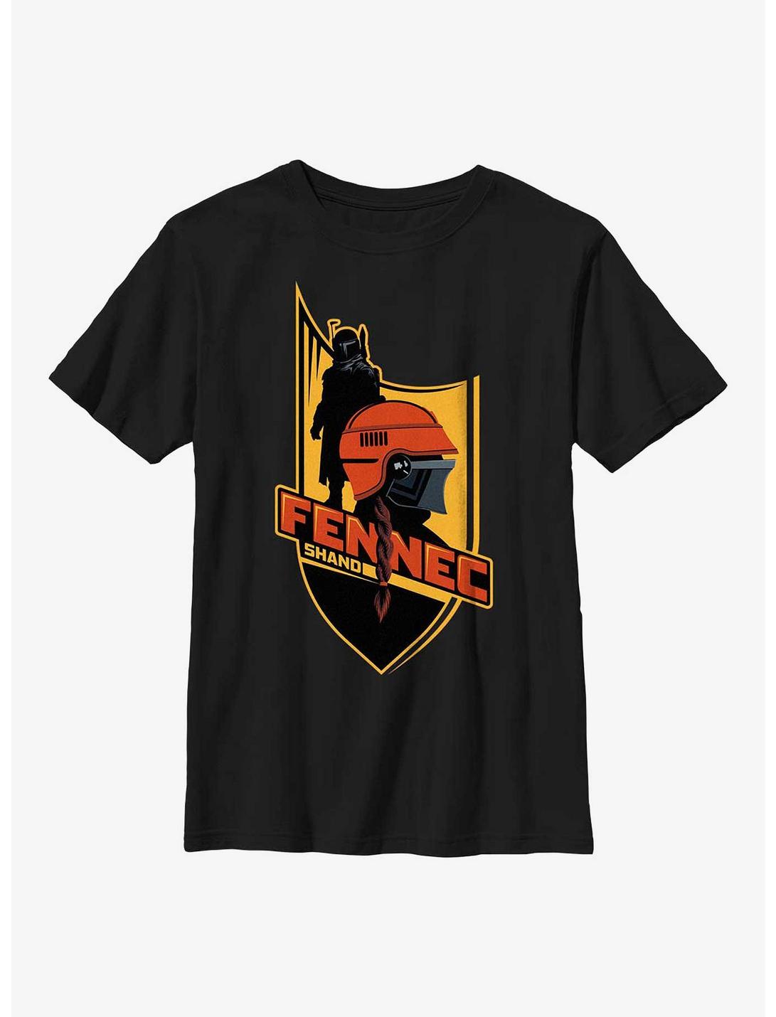 Star Wars: The Book Of Boba Fett Fennec Shand Shield Youth T-Shirt, BLACK, hi-res
