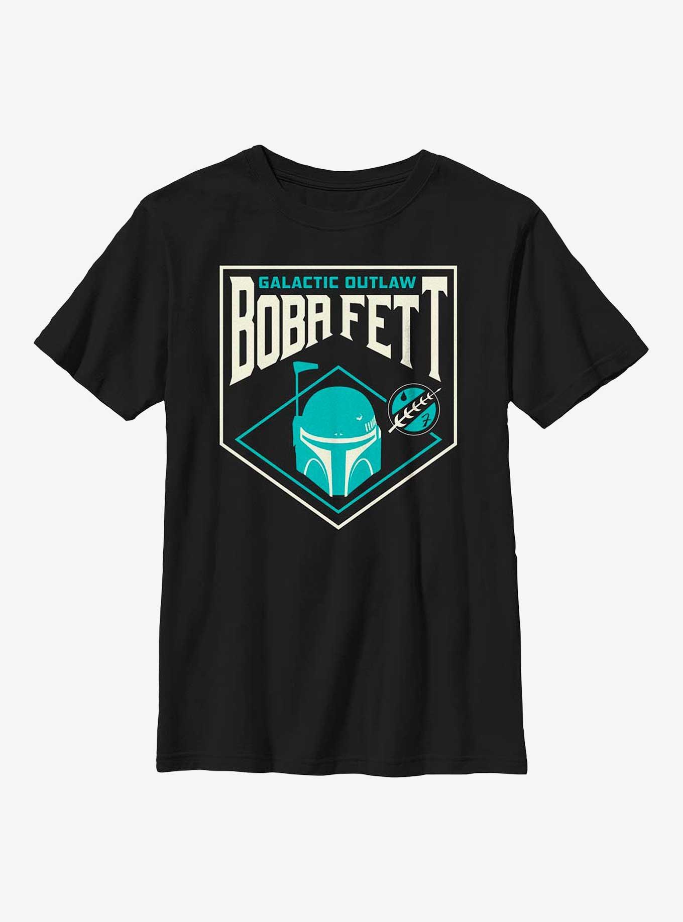 Star Wars: The Book Of Boba Fett Galactic Outlaw Badge Youth T-Shirt, BLACK, hi-res