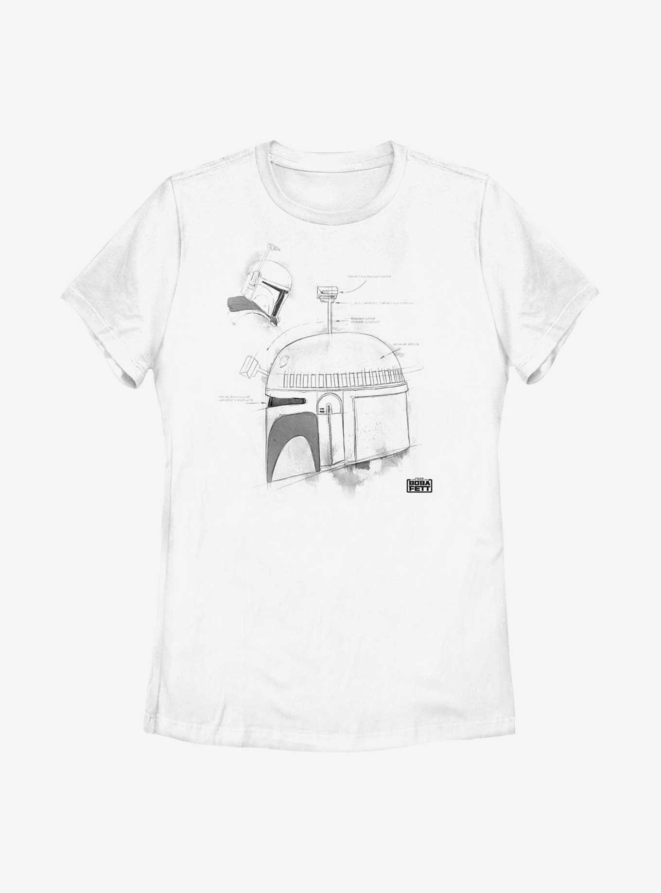 Star Wars: The Book Of Boba Fett Grayscale Helmet Sketch Womens T-Shirt, WHITE, hi-res