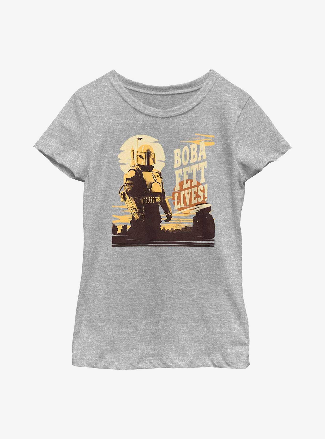 Star Wars: The Book Of Boba Fett Boba Fett Lives! Youth Girls T-Shirt, ATH HTR, hi-res