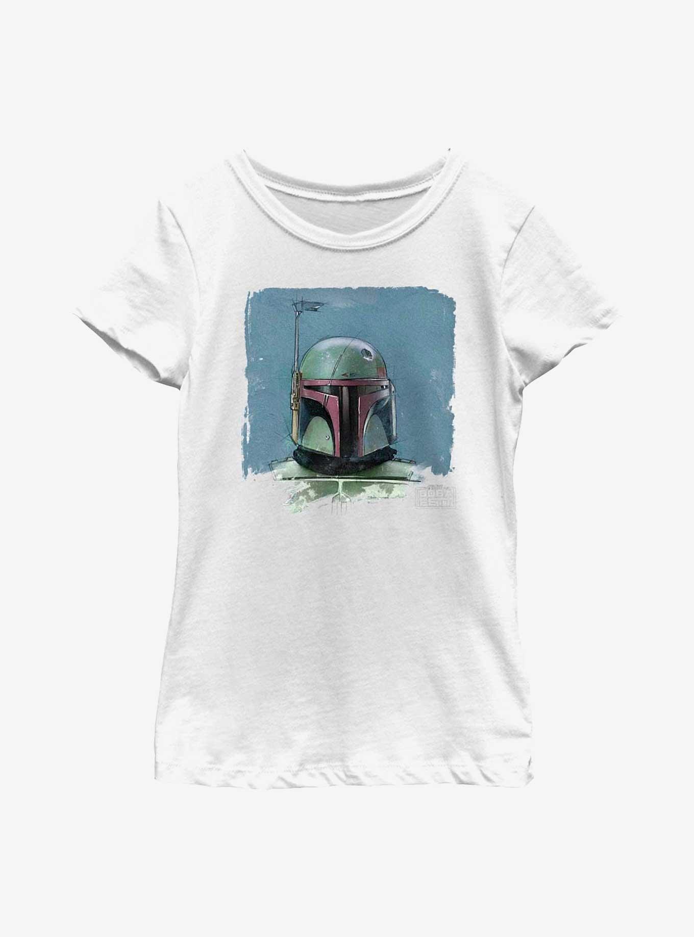 Star Wars: The Book Of Boba Fett Sketch Portrait Youth Girls T-Shirt, WHITE, hi-res