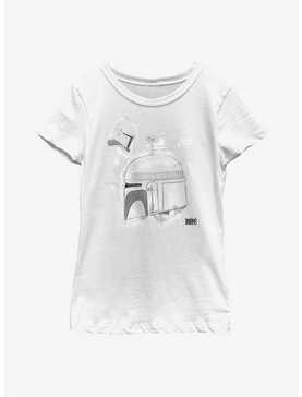 Star Wars: The Book Of Boba Fett Grayscale Helmet Sketch Youth Girls T-Shirt, , hi-res