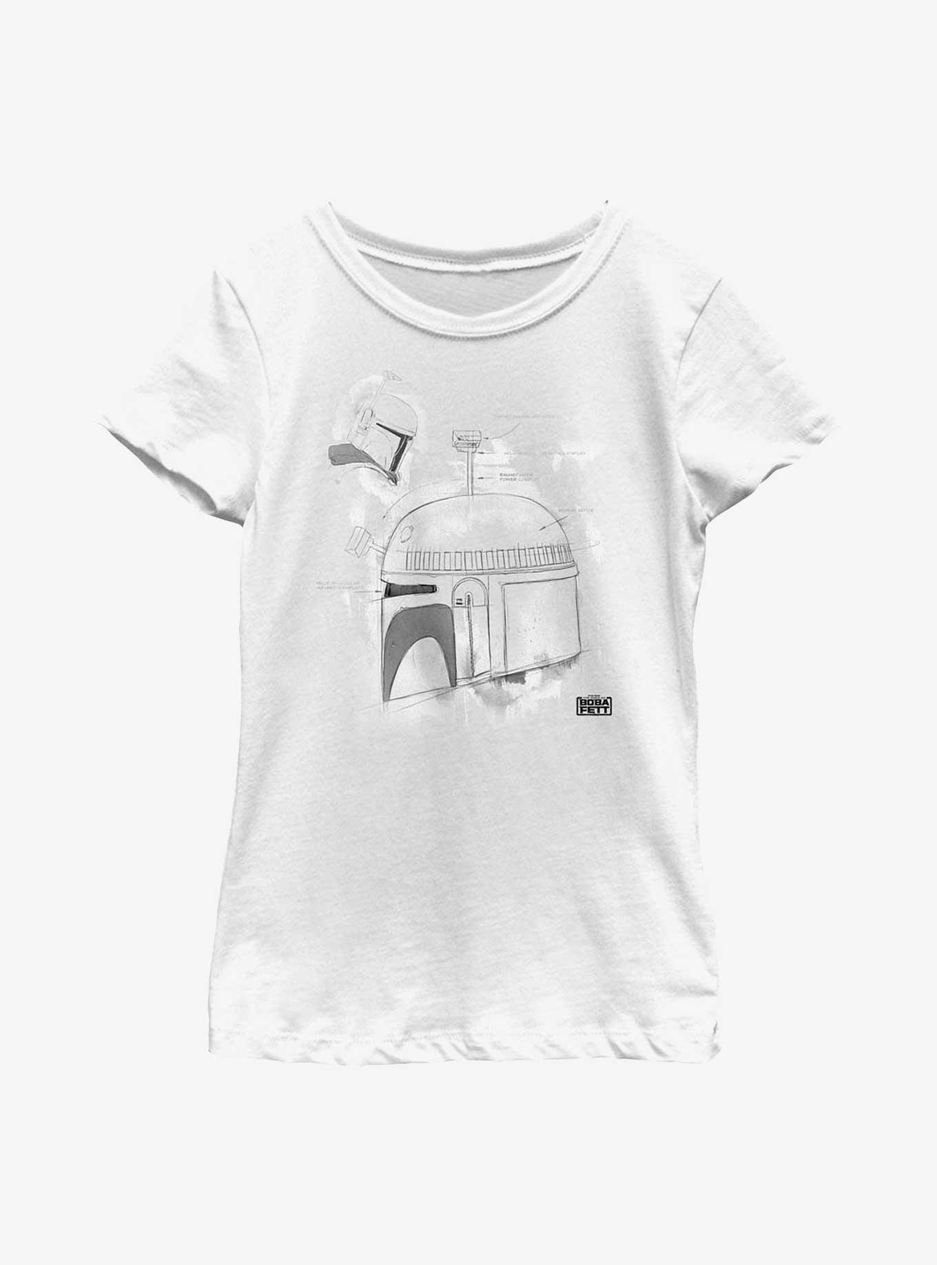 Star Wars: The Book Of Boba Fett Grayscale Helmet Sketch Youth Girls T-Shirt, , hi-res