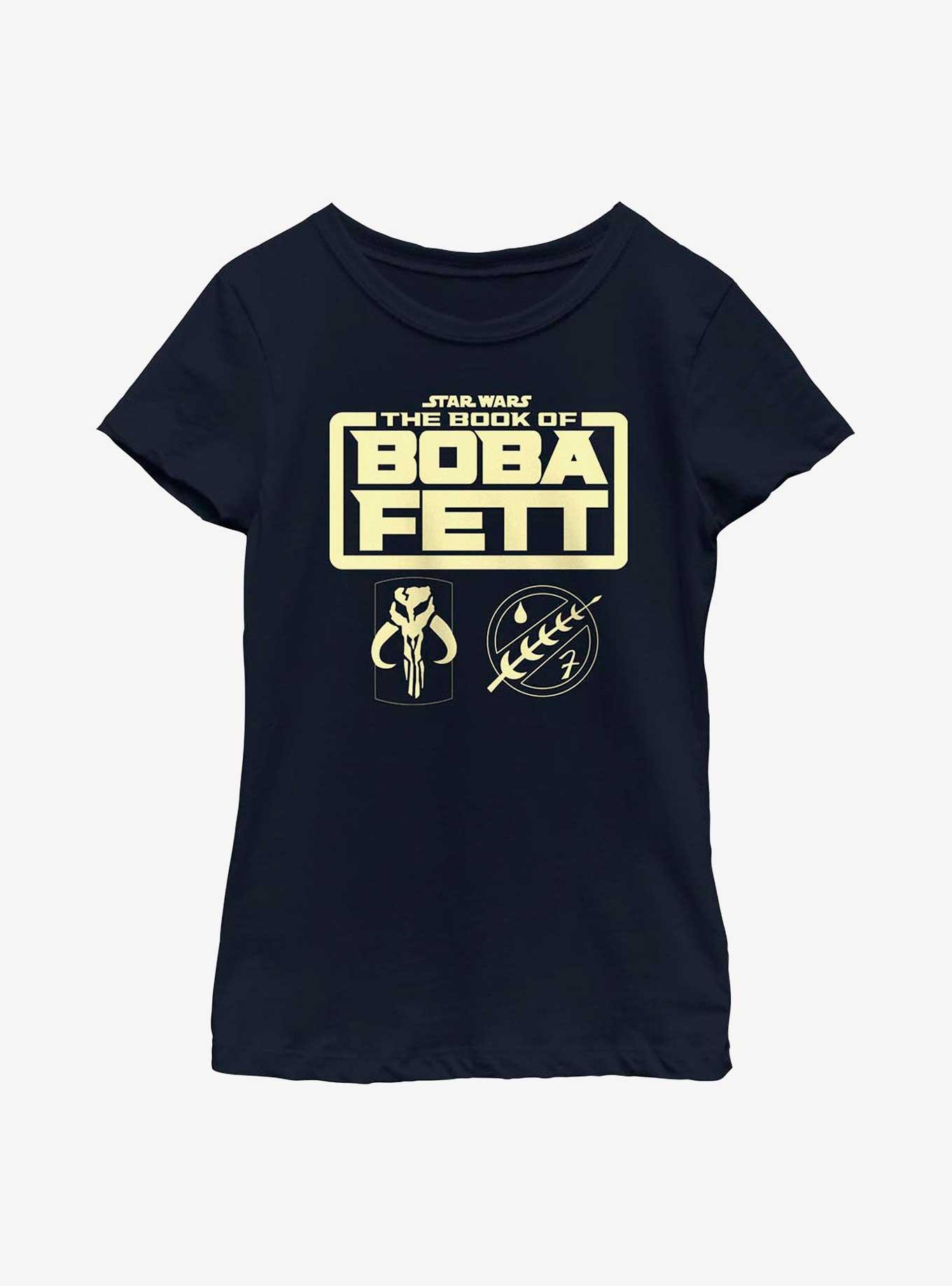 Star Wars: The Book Of Boba Fett Armor Logos Youth Girls T-Shirt, NAVY, hi-res