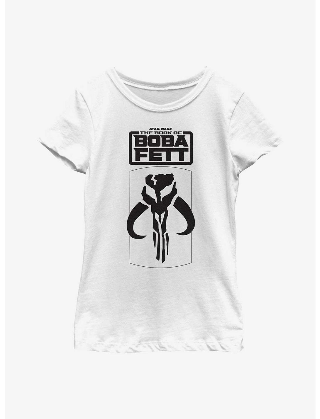 Star Wars: The Book Of Boba Fett Mandalorian Skull Logo Youth Girls T-Shirt, WHITE, hi-res