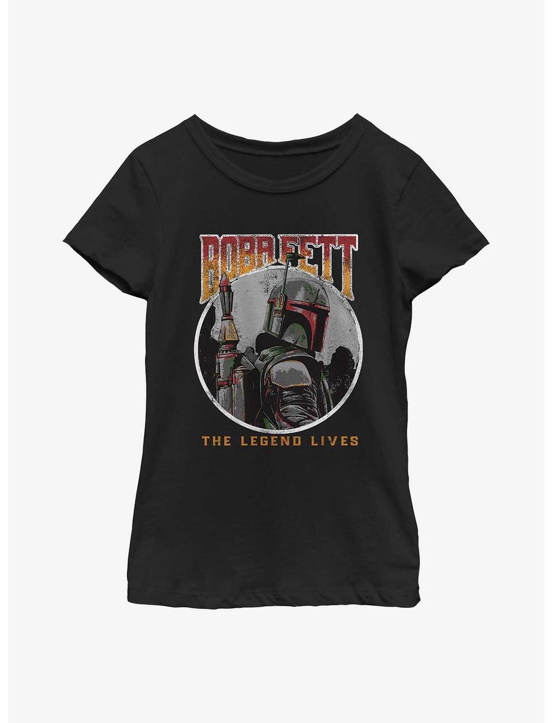 Star Wars: The Book Of Boba Fett Vintage Legend Lives Youth Girls T-Shirt, BLACK, hi-res