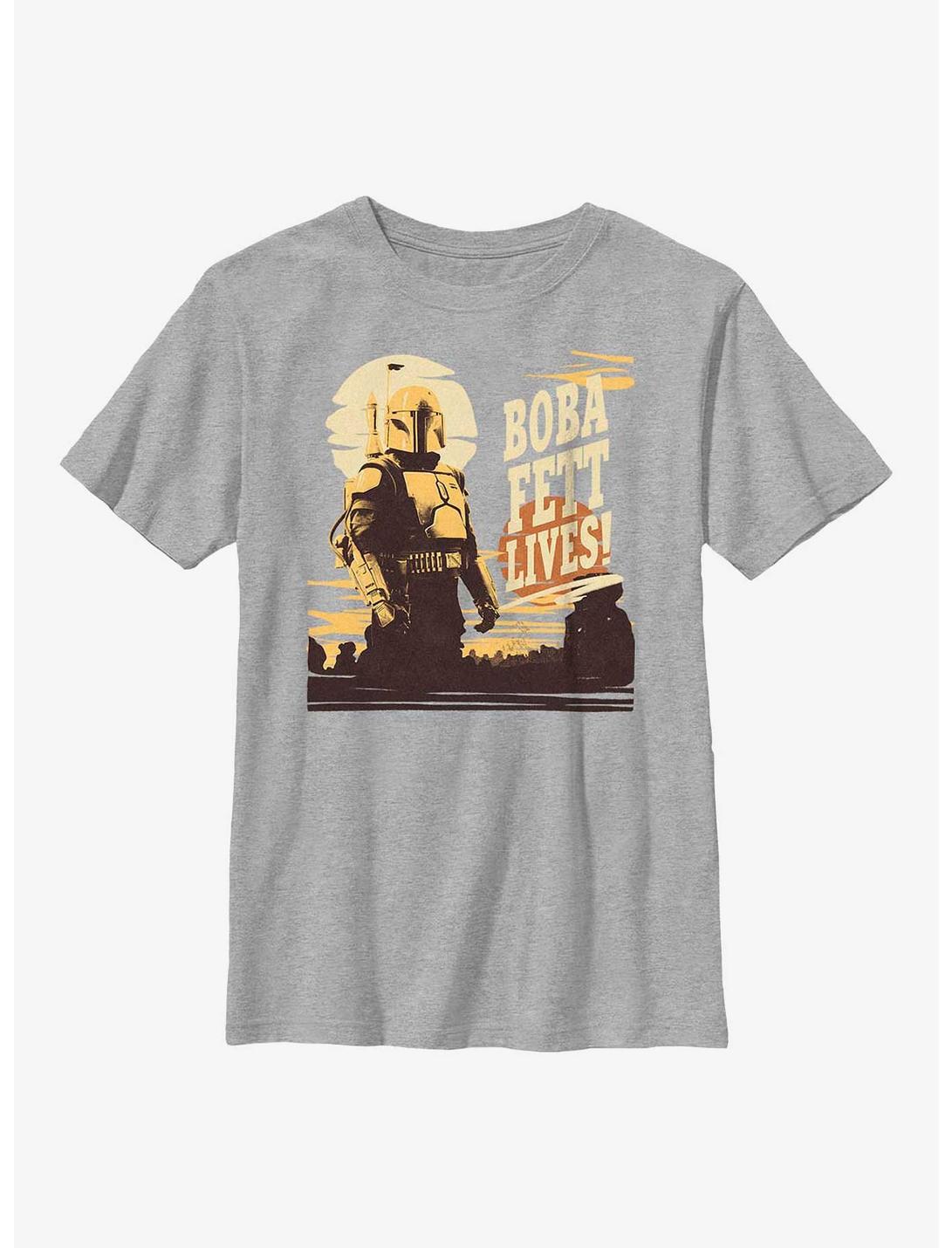 Star Wars: The Book Of Boba Fett Boba Fett Lives! Youth T-Shirt, ATH HTR, hi-res