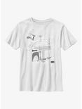 Star Wars: The Book Of Boba Fett Grayscale Helmet Sketch Youth T-Shirt, WHITE, hi-res
