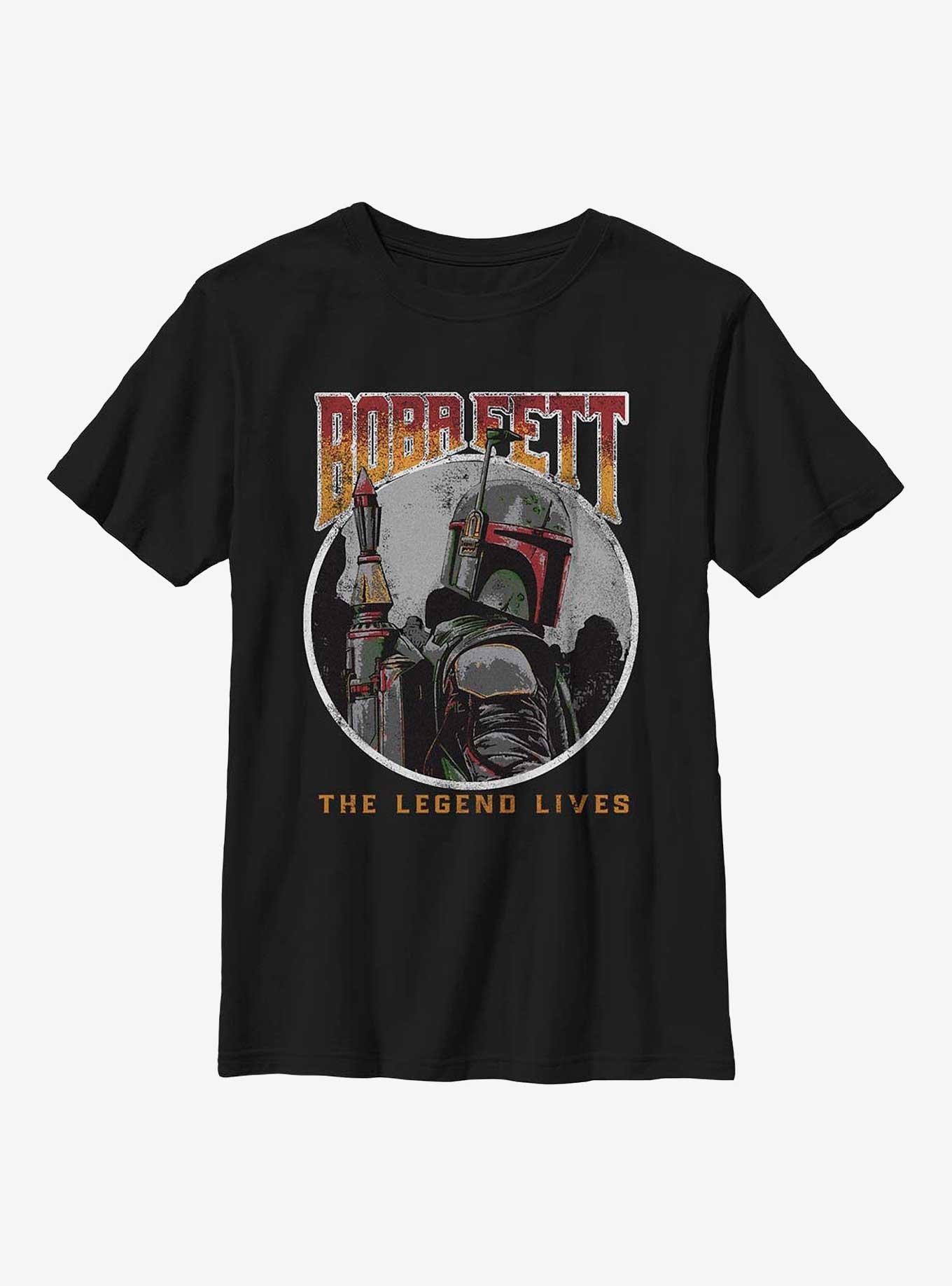 Star Wars: The Book Of Boba Fett Vintage Legend Lives Youth T-Shirt, BLACK, hi-res