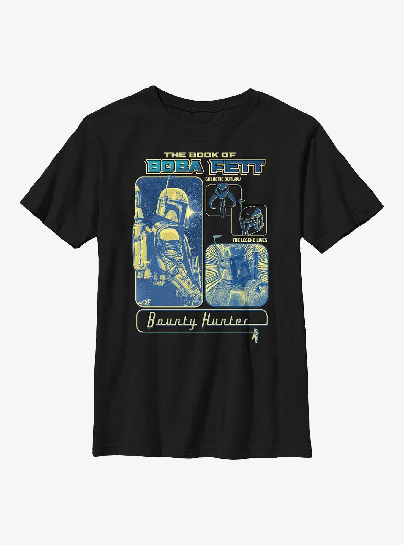 Star Wars: The Book Of Boba Fett Bounty Hunter Panels Youth T-Shirt, BLACK, hi-res