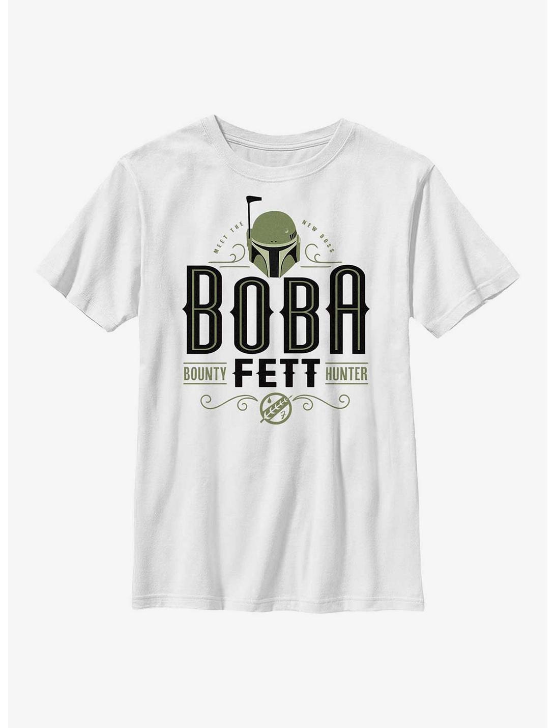 Star Wars: The Book Of Boba Fett Stylized Boba Fett Bounty Hunter Youth T-Shirt, WHITE, hi-res