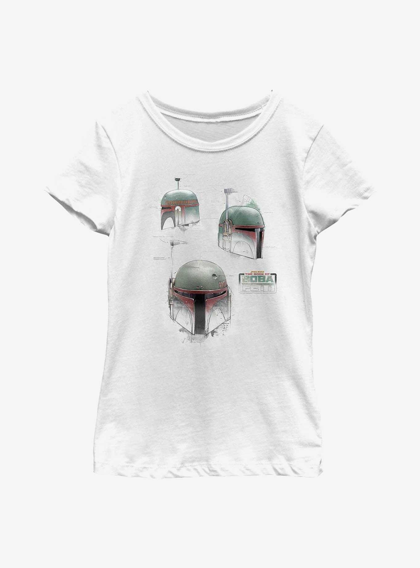 Star Wars: The Book Of Boba Fett Helmet Schematics Youth Girls T-Shirt, WHITE, hi-res