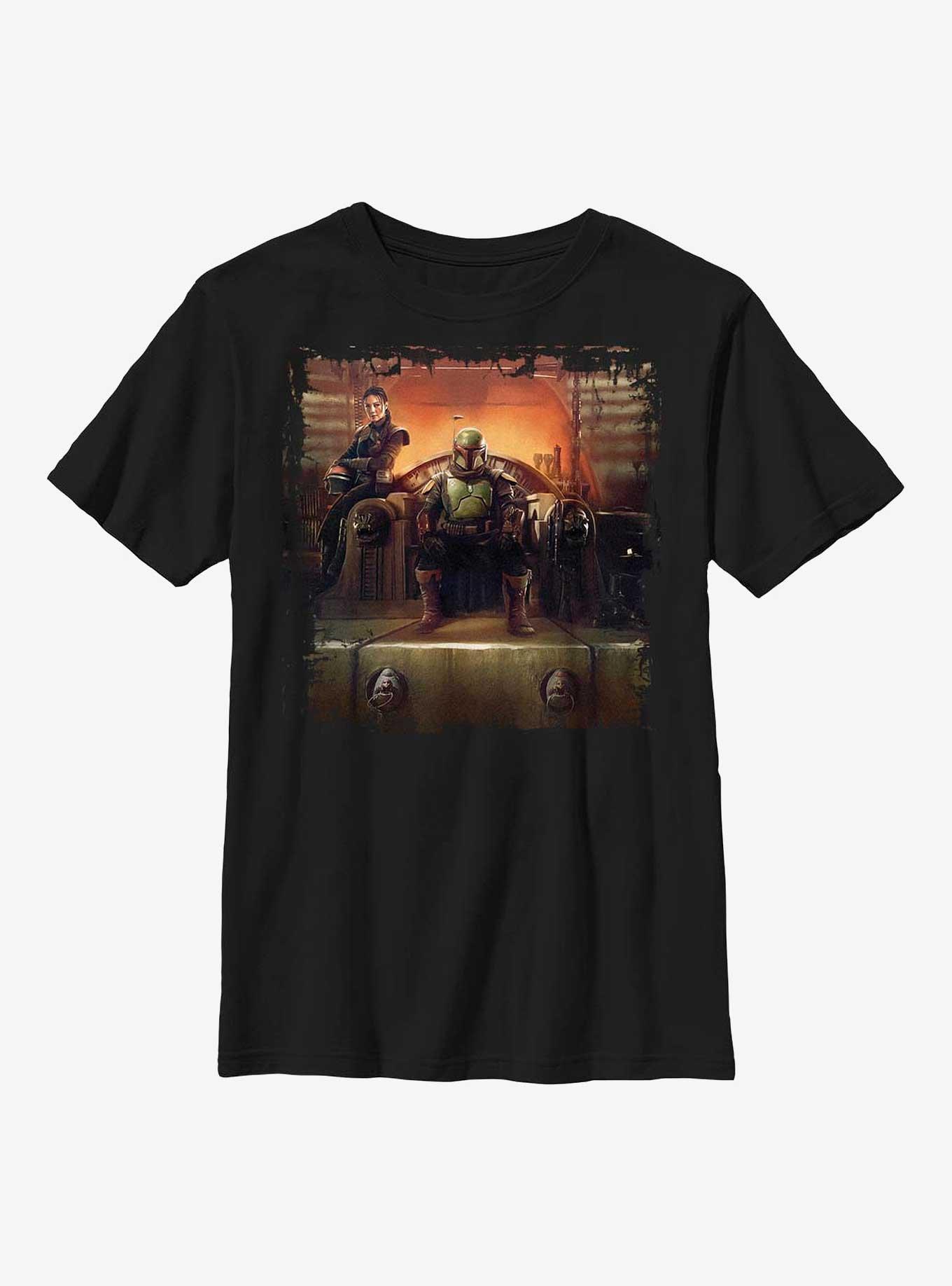 Star Wars: The Book Of Boba Fett Painted Throne Youth T-Shirt, BLACK, hi-res