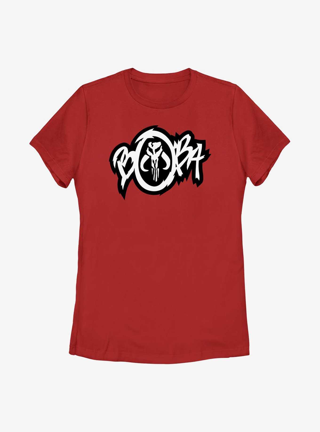 Star Wars: The Book Of Boba Fett Mandalorian Skull Graffiti Logo Womens T-Shirt, , hi-res