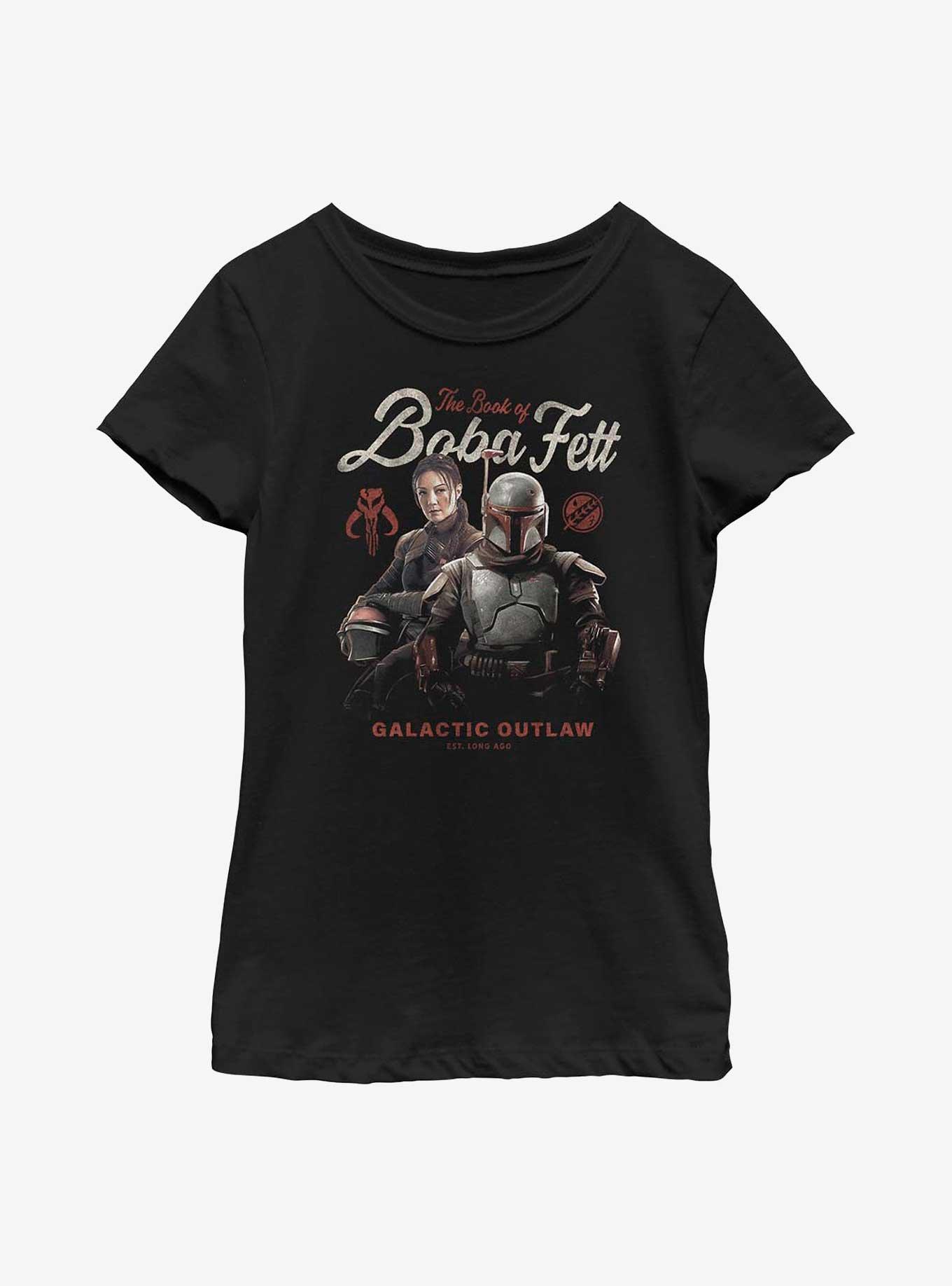 Star Wars: The Book Of Boba Fett Galactic Outlaw Established Long Ago Youth Girls T-Shirt, BLACK, hi-res