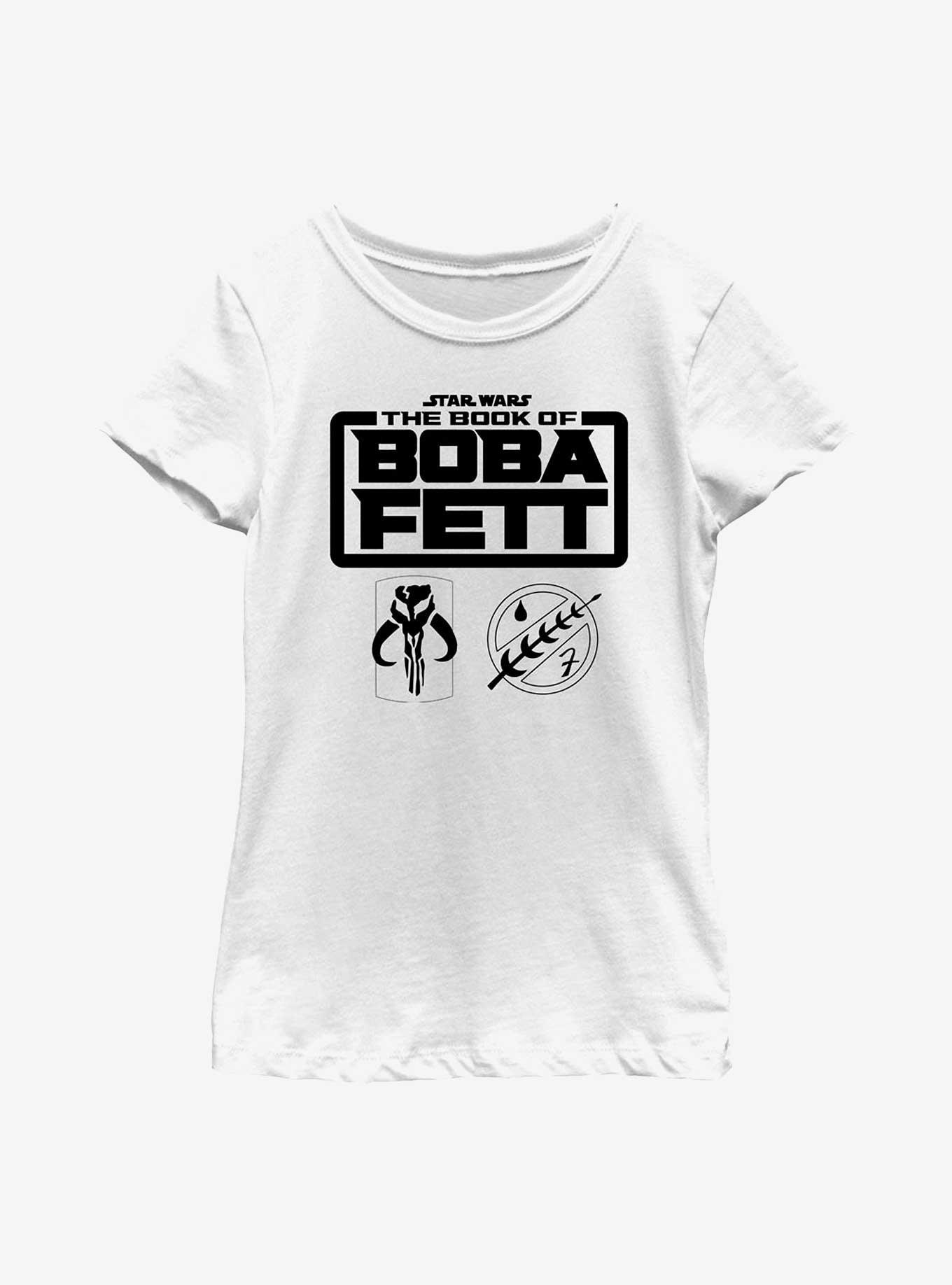 Star Wars: The Book Of Boba Fett Armor Logos Youth Girls T-Shirt, NAVY, hi-res