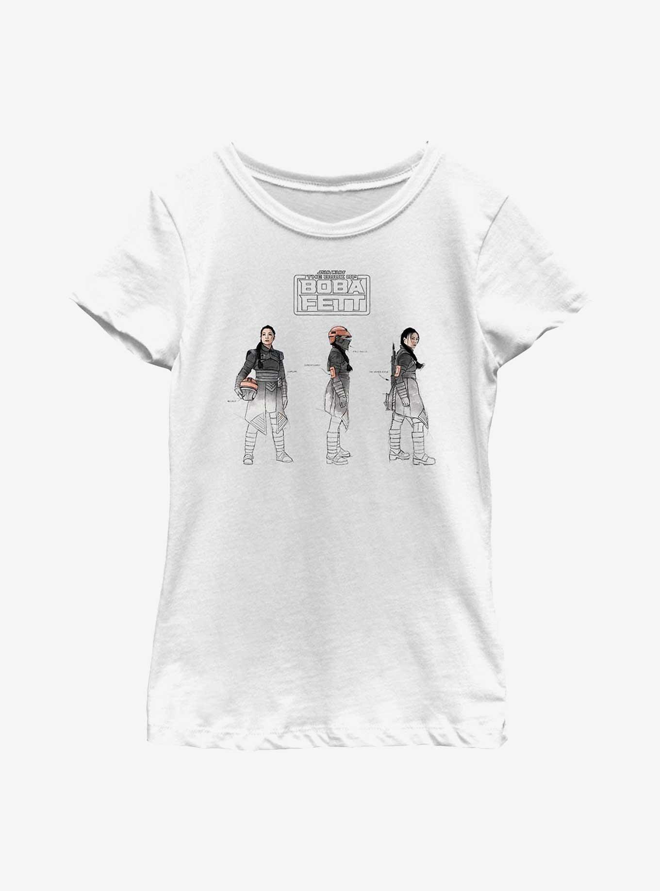 Star Wars: The Book Of Boba Fett Fennec Painted Sketches Youth Girls T-Shirt, WHITE, hi-res