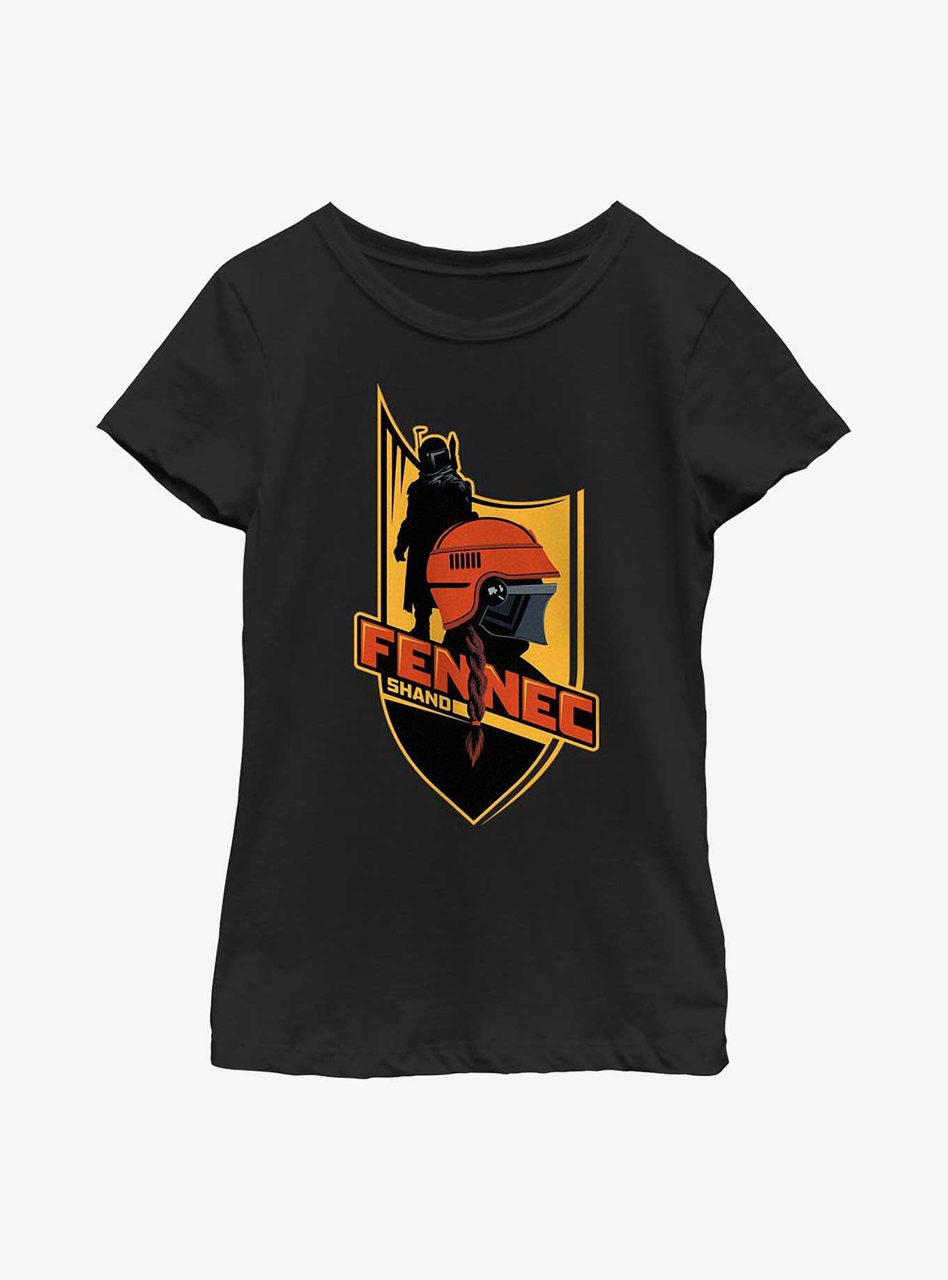 Star Wars: The Book Of Boba Fett Fennec Shand Shield Youth Girls T-Shirt, BLACK, hi-res