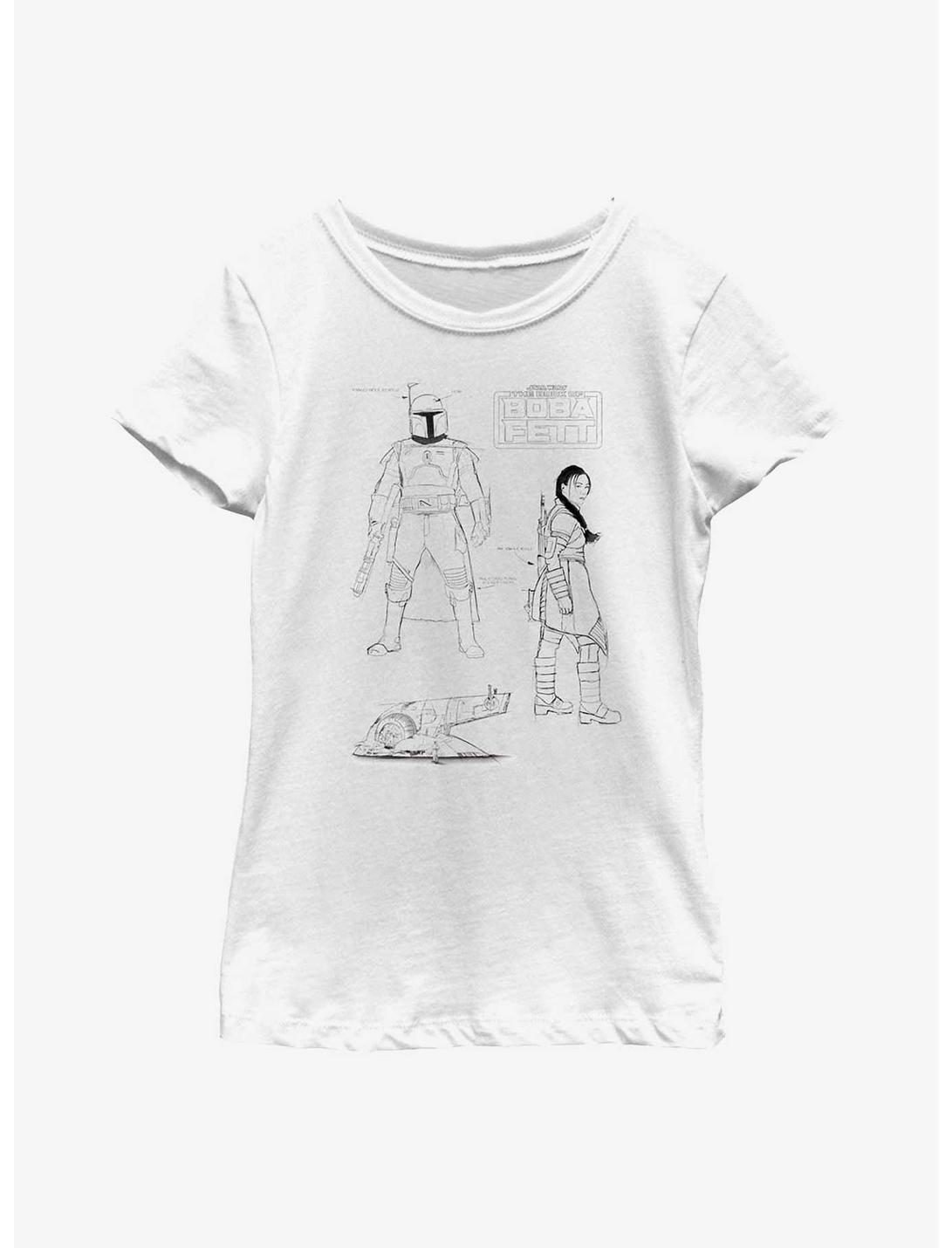 Star Wars: The Book Of Boba Fett Textbook Sketches Youth Girls T-Shirt, WHITE, hi-res