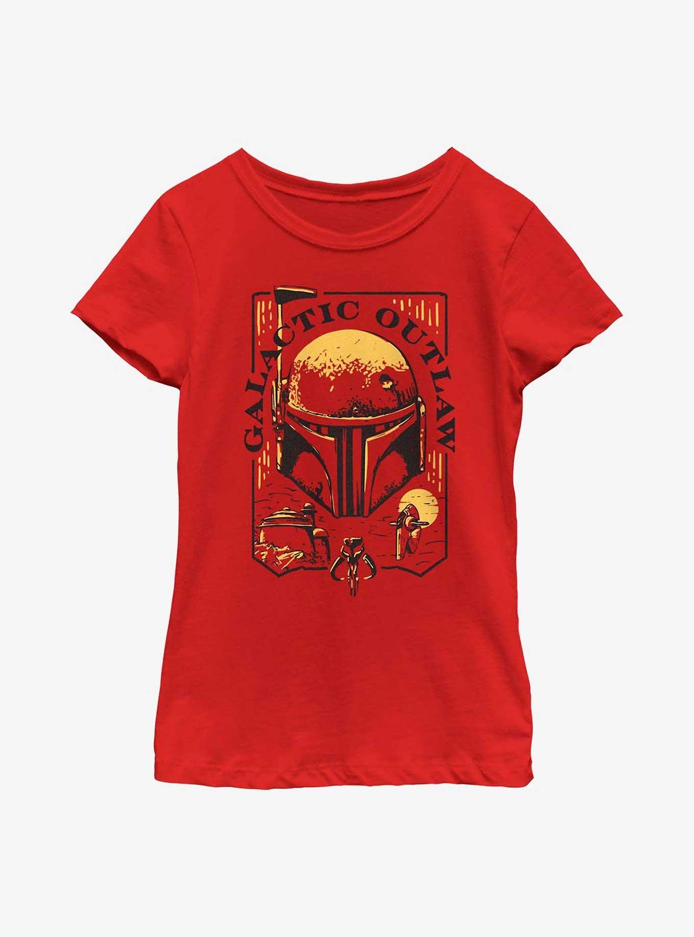 Star Wars: The Book Of Boba Fett Galactic Outlaw Logo Youth Girls T-Shirt, RED, hi-res