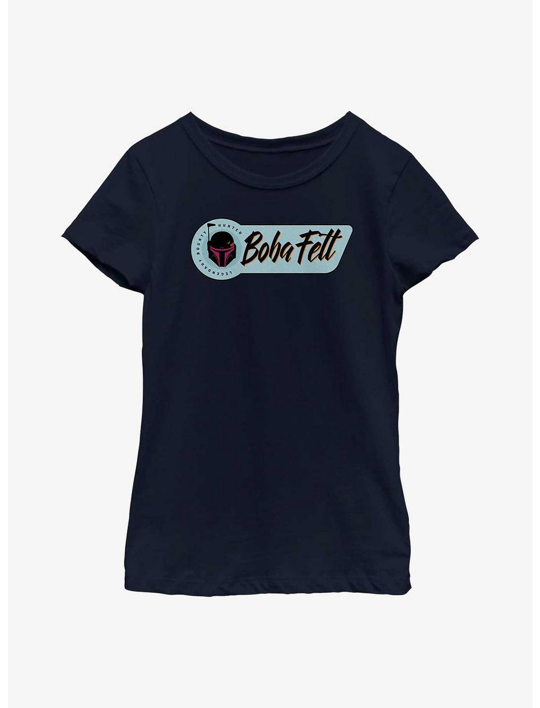 Star Wars: The Book Of Boba Fett Legendary Bounty Hunter Badge Youth Girls T-Shirt, NAVY, hi-res