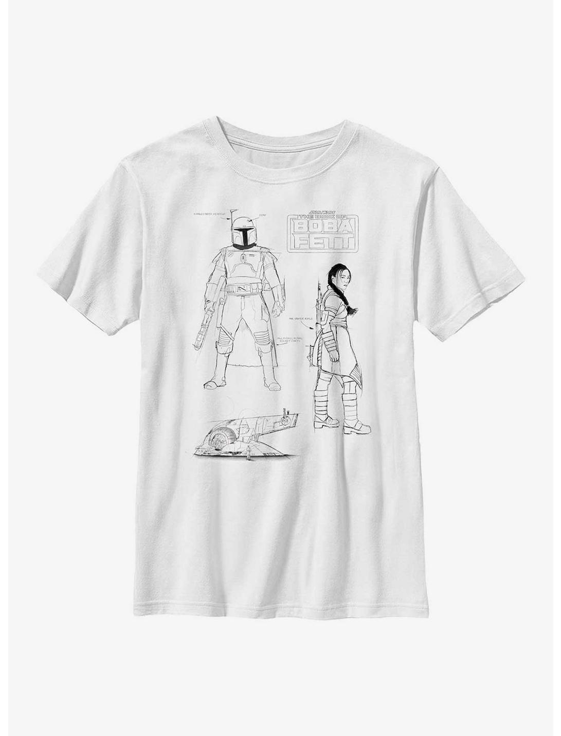 Star Wars: The Book Of Boba Fett Textbook Sketches Youth T-Shirt, WHITE, hi-res