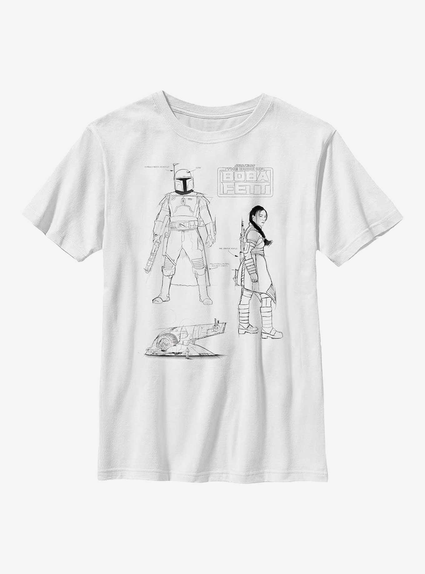 Star Wars: The Book Of Boba Fett Textbook Sketches Youth T-Shirt, WHITE, hi-res