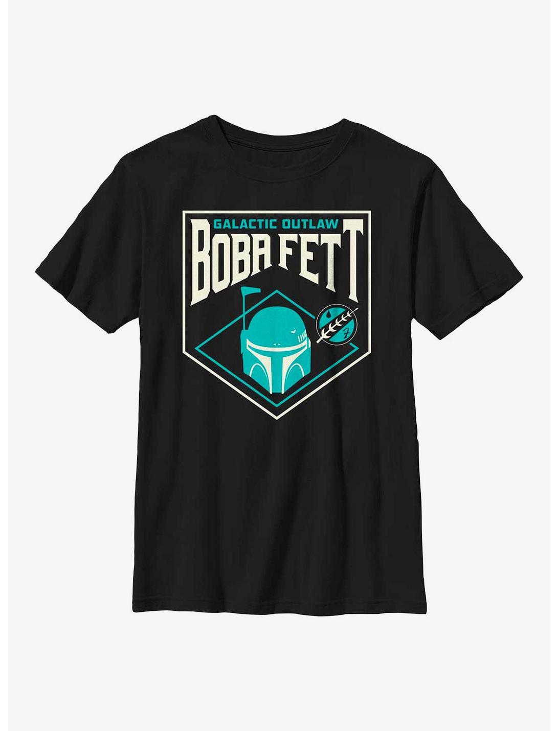 Star Wars: The Book Of Boba Fett Galactic Outlaw Badge Youth T-Shirt, BLACK, hi-res