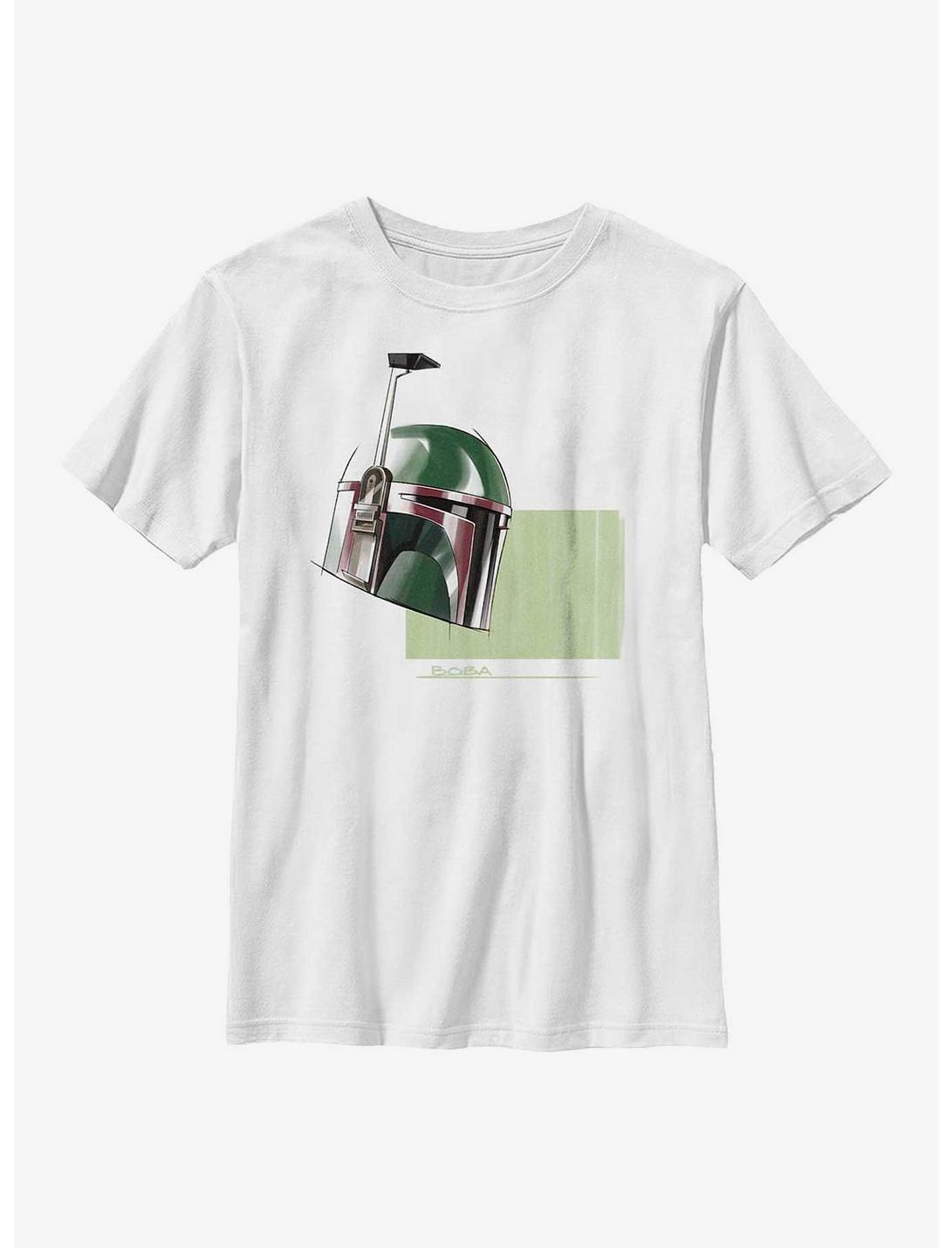 Star Wars: The Book Of Boba Fett Helmet Drawing Youth T-Shirt, WHITE, hi-res