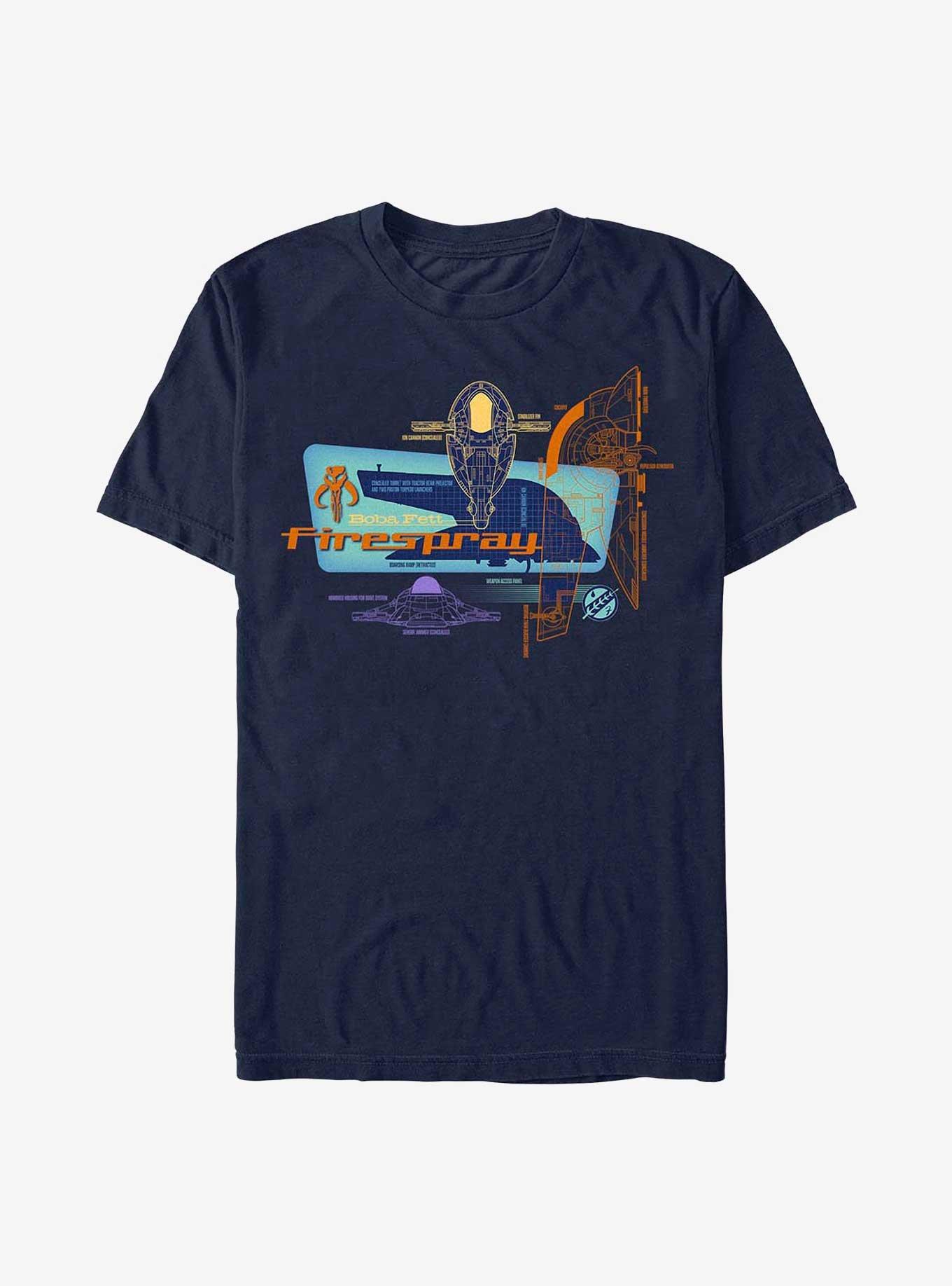 Star Wars: The Book Of Boba Fett Firespray Blueprint T-Shirt, NAVY, hi-res view 1