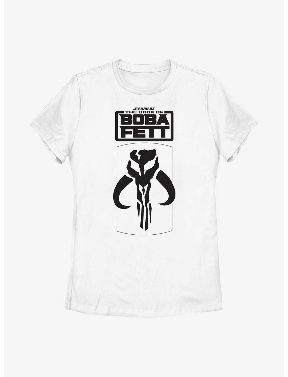 Star Wars: The Book Of Boba Fett Mandalorian Skull Logo Womens T-Shirt, WHITE, hi-res