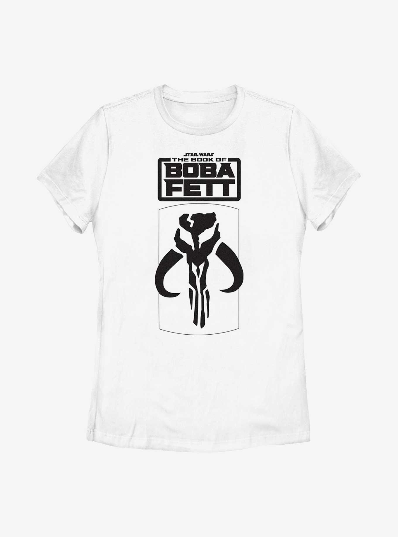 Star Wars: The Book Of Boba Fett Mandalorian Skull Logo Womens T-Shirt, WHITE, hi-res
