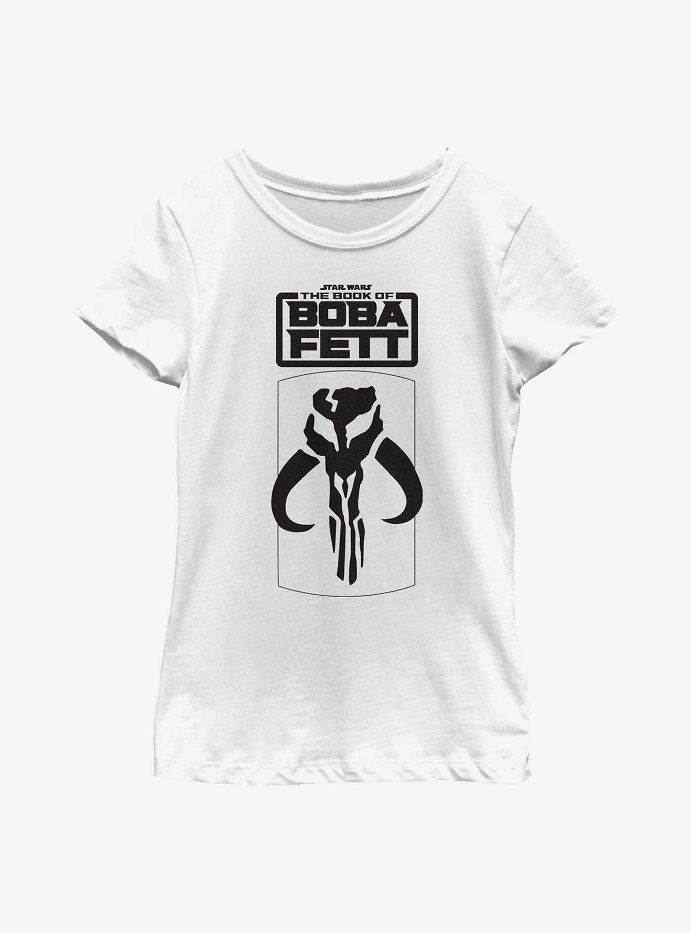 Star Wars: The Book Of Boba Fett Mandalorian Skull Logo Youth Girls T-Shirt, WHITE, hi-res
