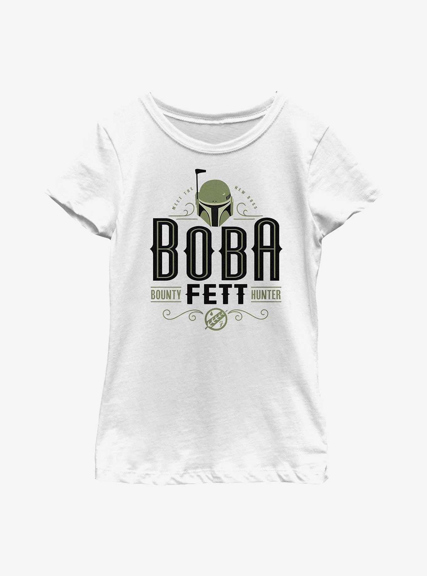 Star Wars: The Book Of Boba Fett Stylized Boba Fett Bounty Hunter Youth Girls T-Shirt, WHITE, hi-res