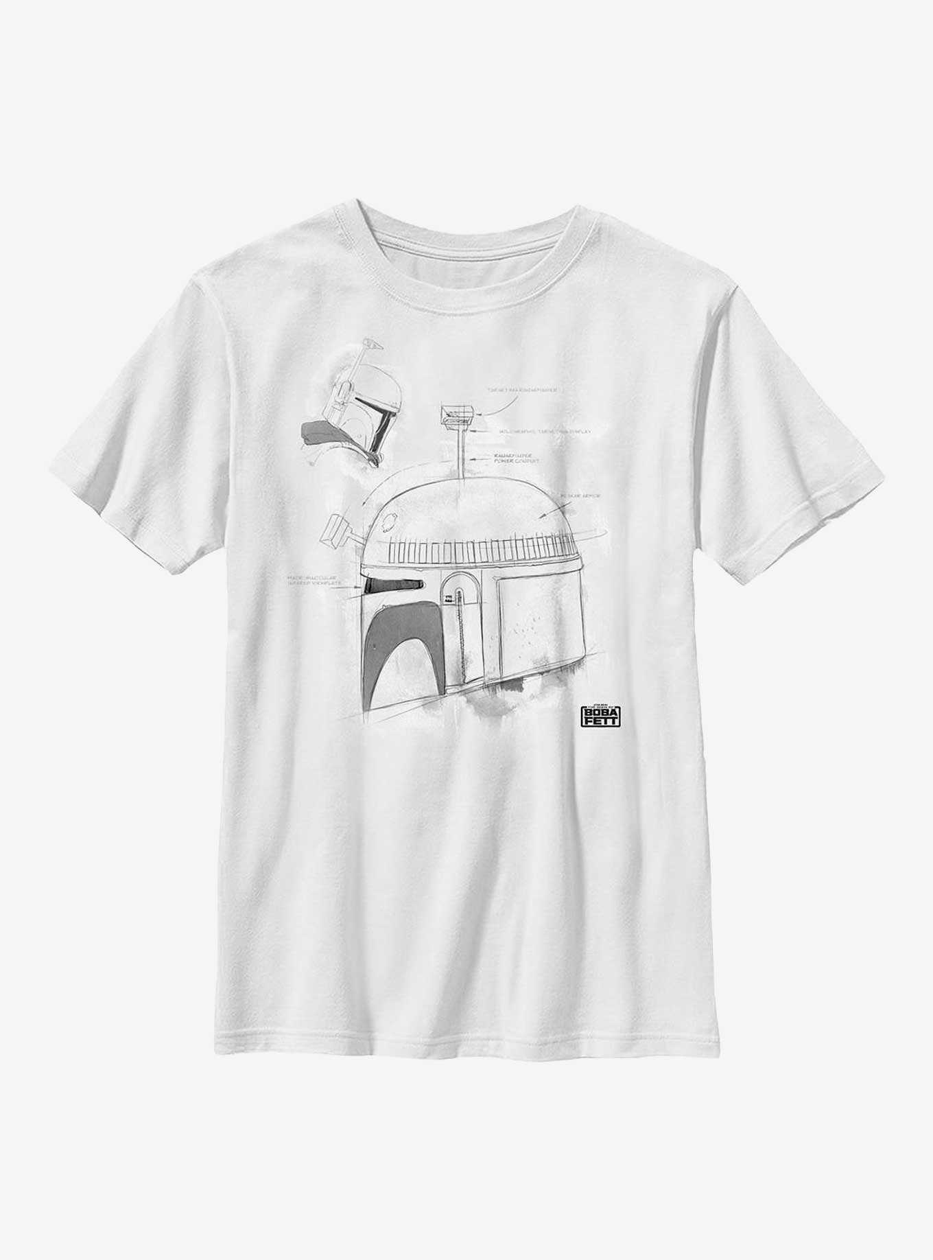 Star Wars: The Book Of Boba Fett Grayscale Helmet Sketch Youth T-Shirt, , hi-res