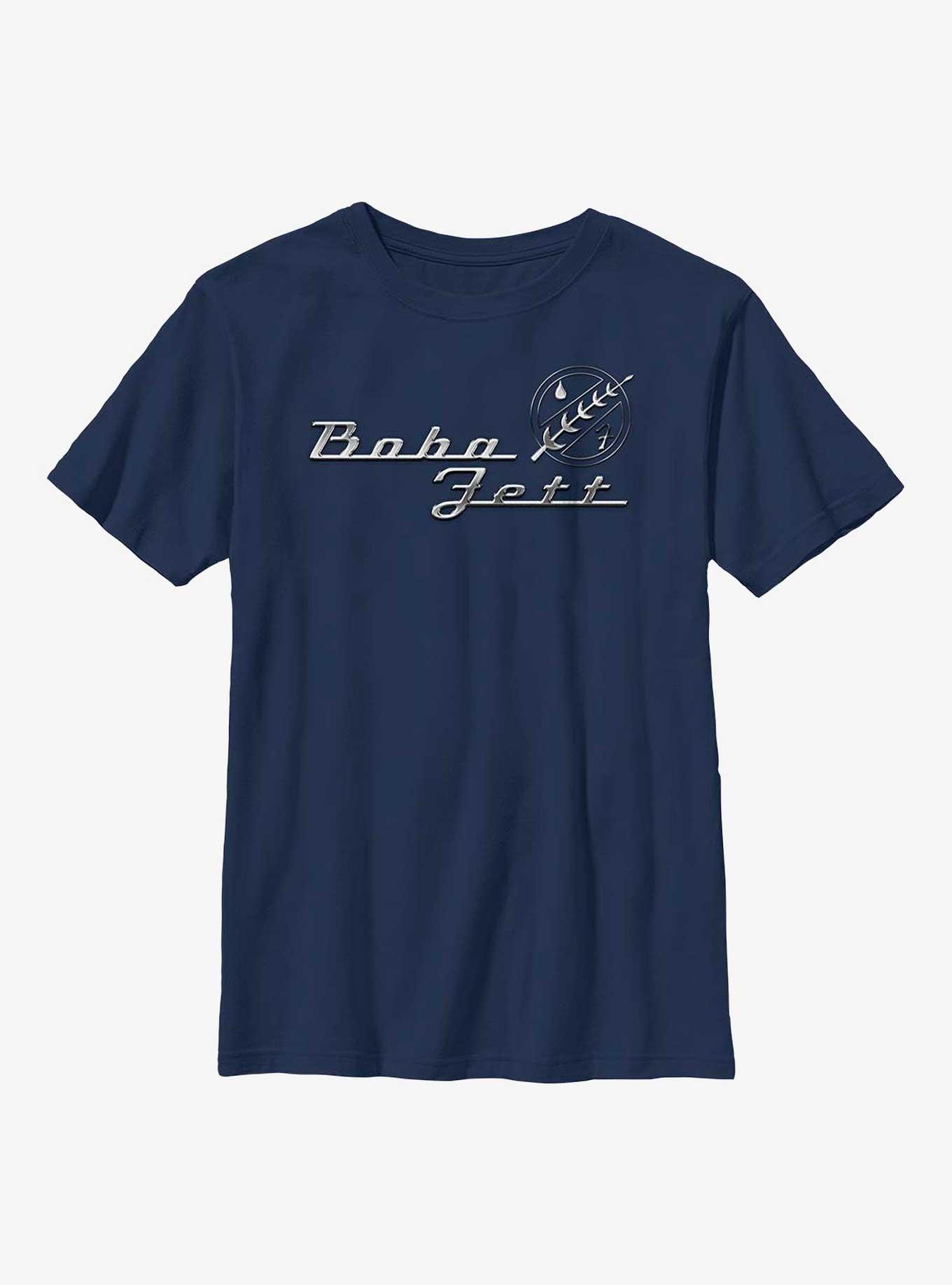 Star Wars: The Book Of Boba Fett Chrome Sign Youth T-Shirt, NAVY, hi-res