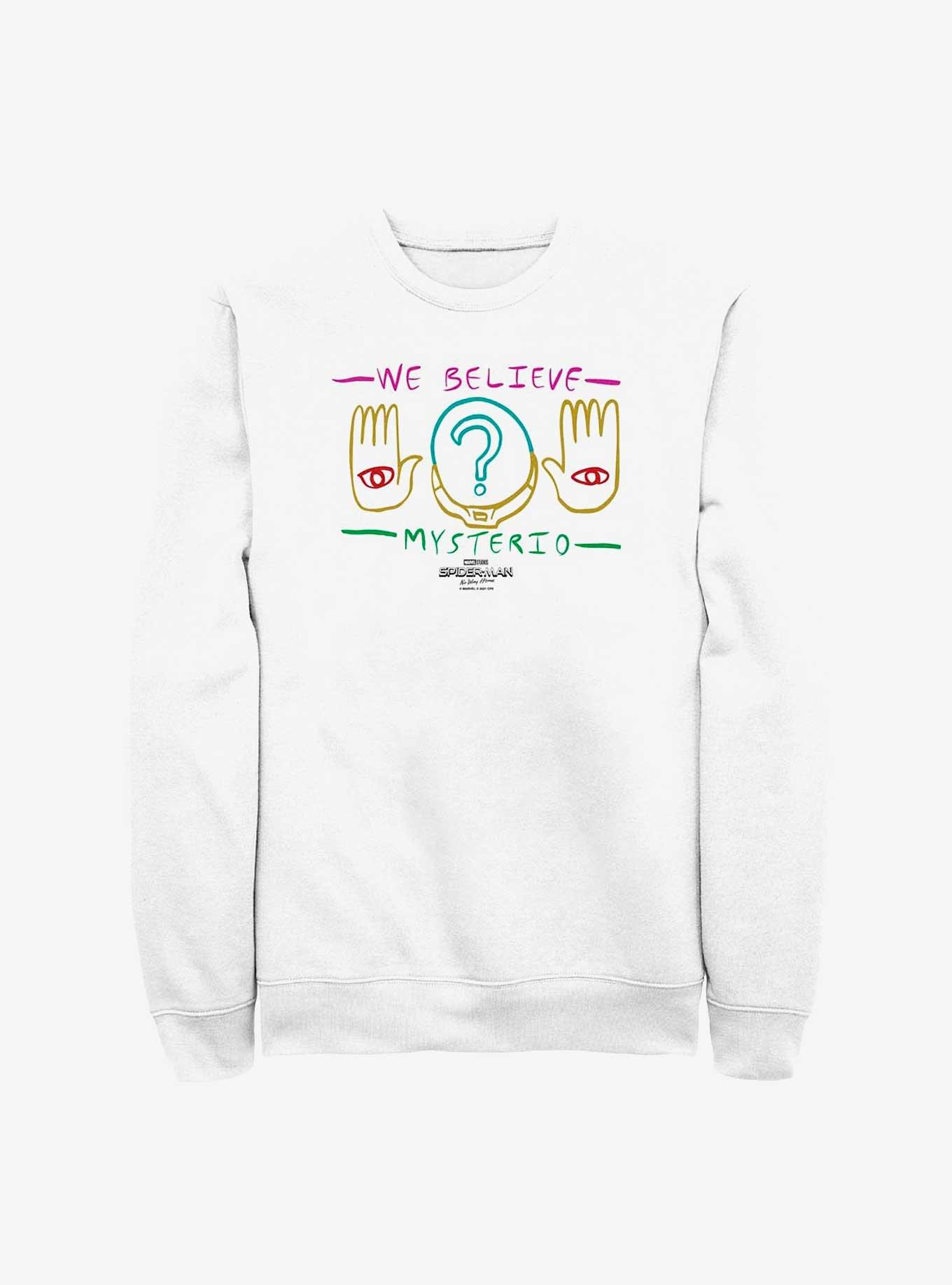 Marvel Spider-Man: No Way Home We Believe Mysterio Drawing Sweatshirt, WHITE, hi-res