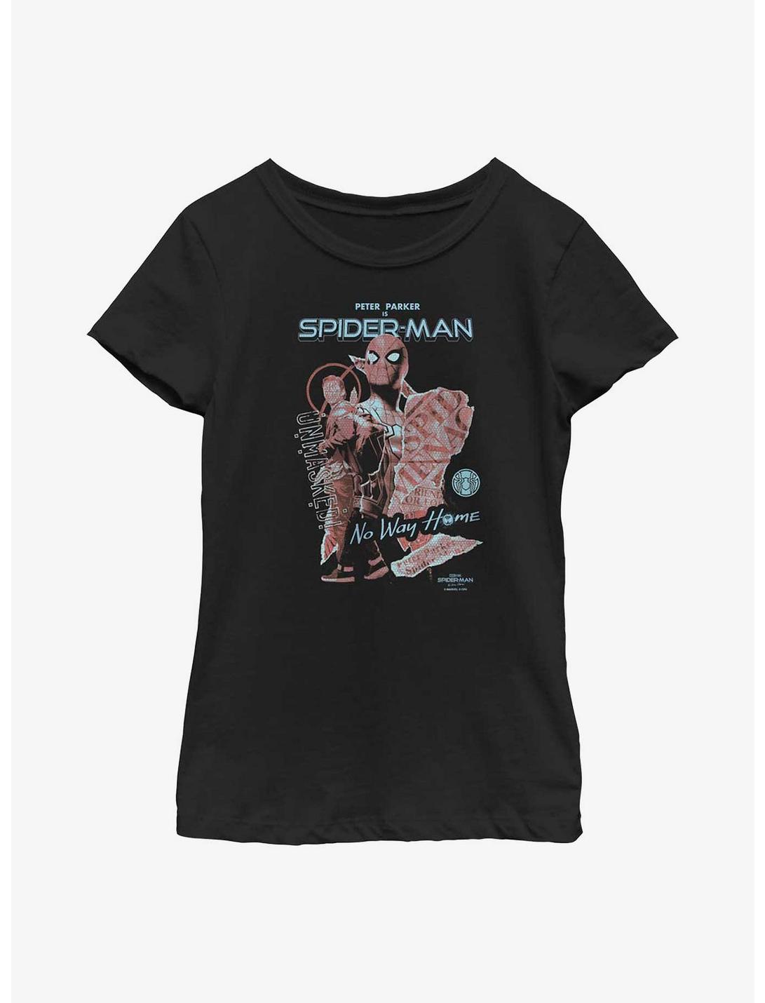 Marvel Spider-Man: No Way Home Unmasked Cover Youth Girls T-Shirt, BLACK, hi-res