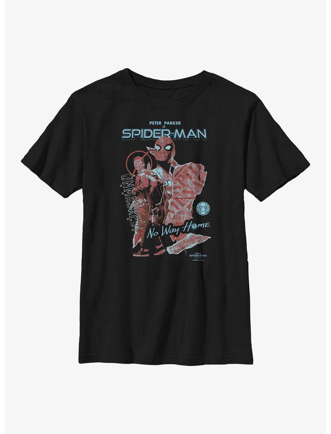 Marvel Spider-Man: No Way Home Unmasked Cover Youth T-Shirt, BLACK, hi-res