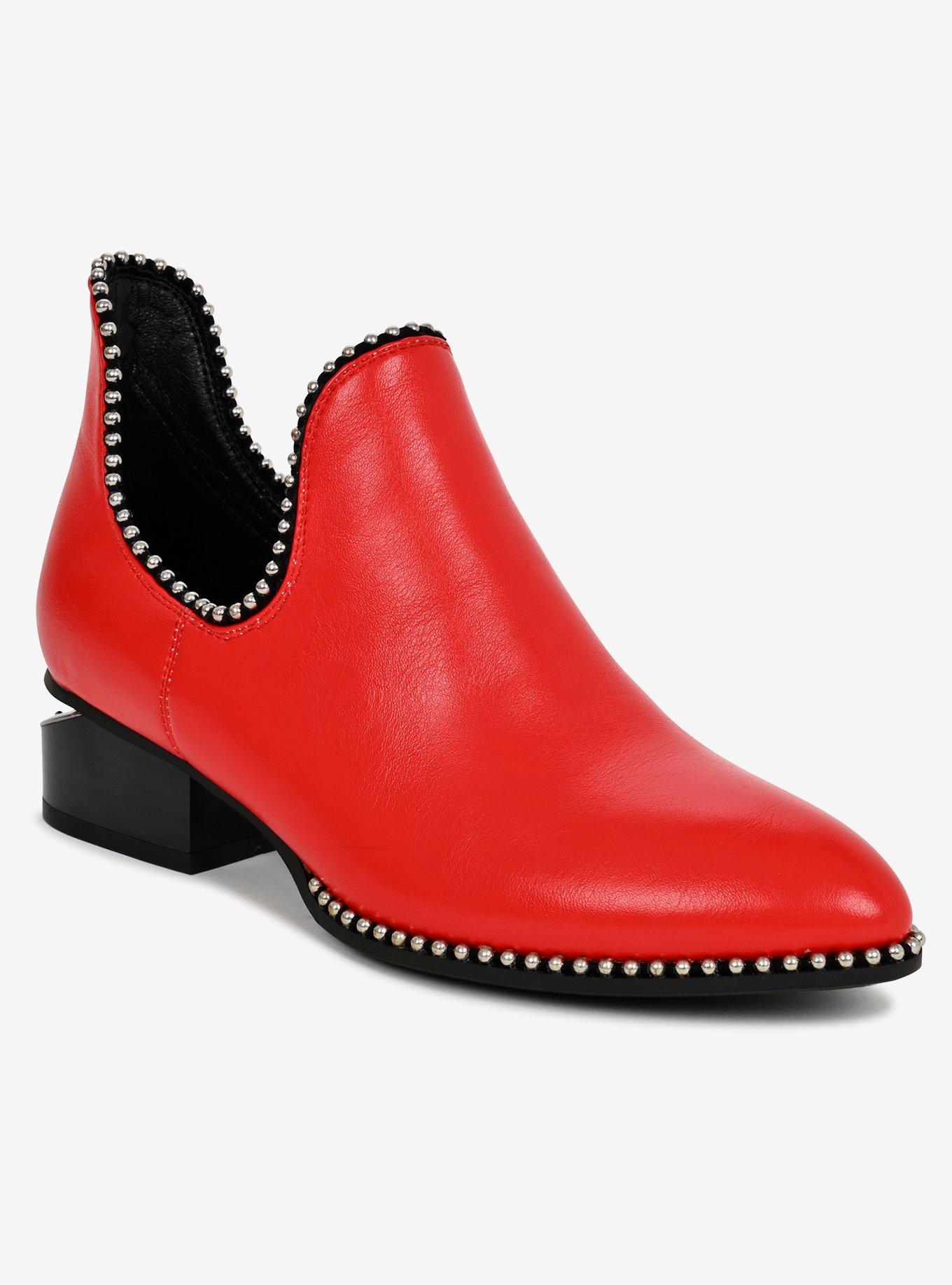 Red Ankle Bootie With Studed Trim