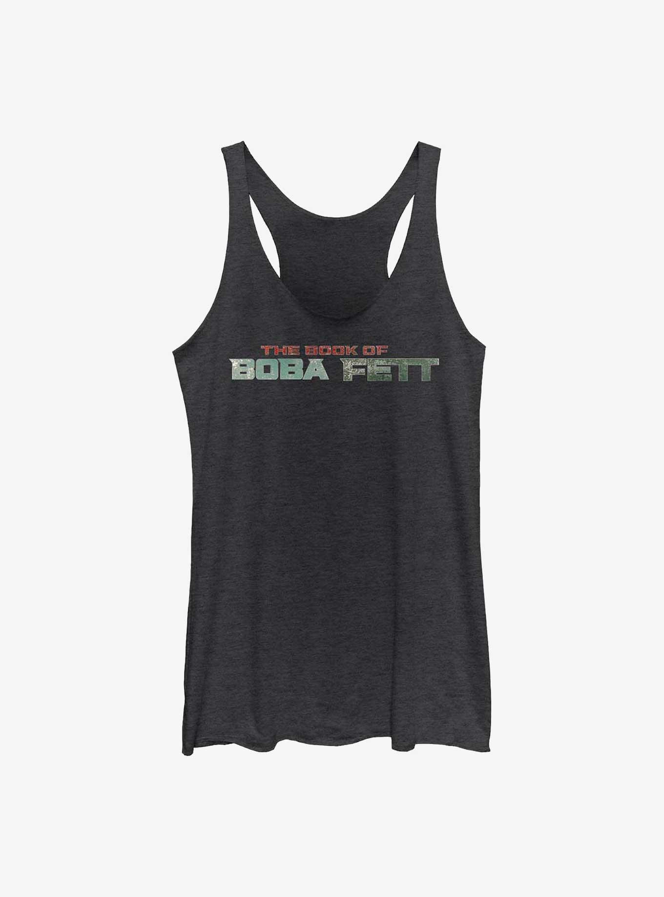 Star Wars The Book Of Boba Fett Boba Fett Text Logo Girls Tank Top, BLK HTR, hi-res