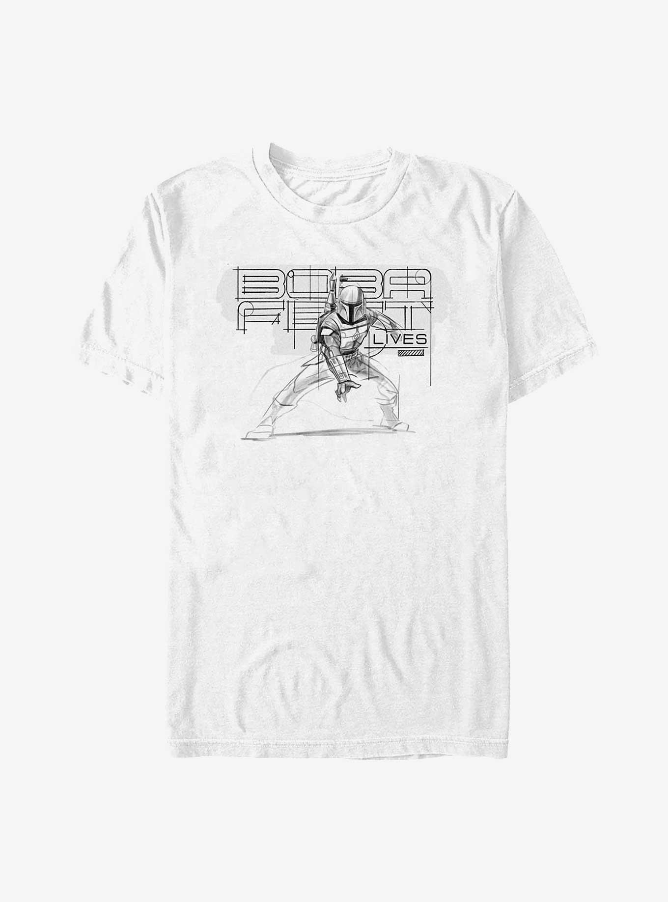 Star Wars The Book Of Boba Fett Boba Lives Pencil Sketch T-Shirt, WHITE, hi-res