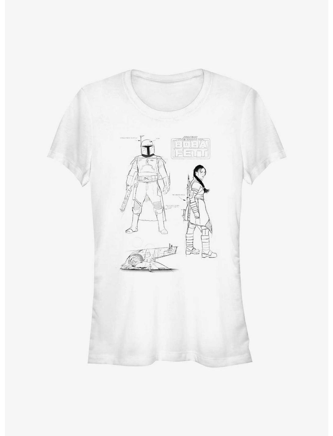 Star Wars The Book Of Boba Fett Fett Sketches Girls T-Shirt, WHITE, hi-res